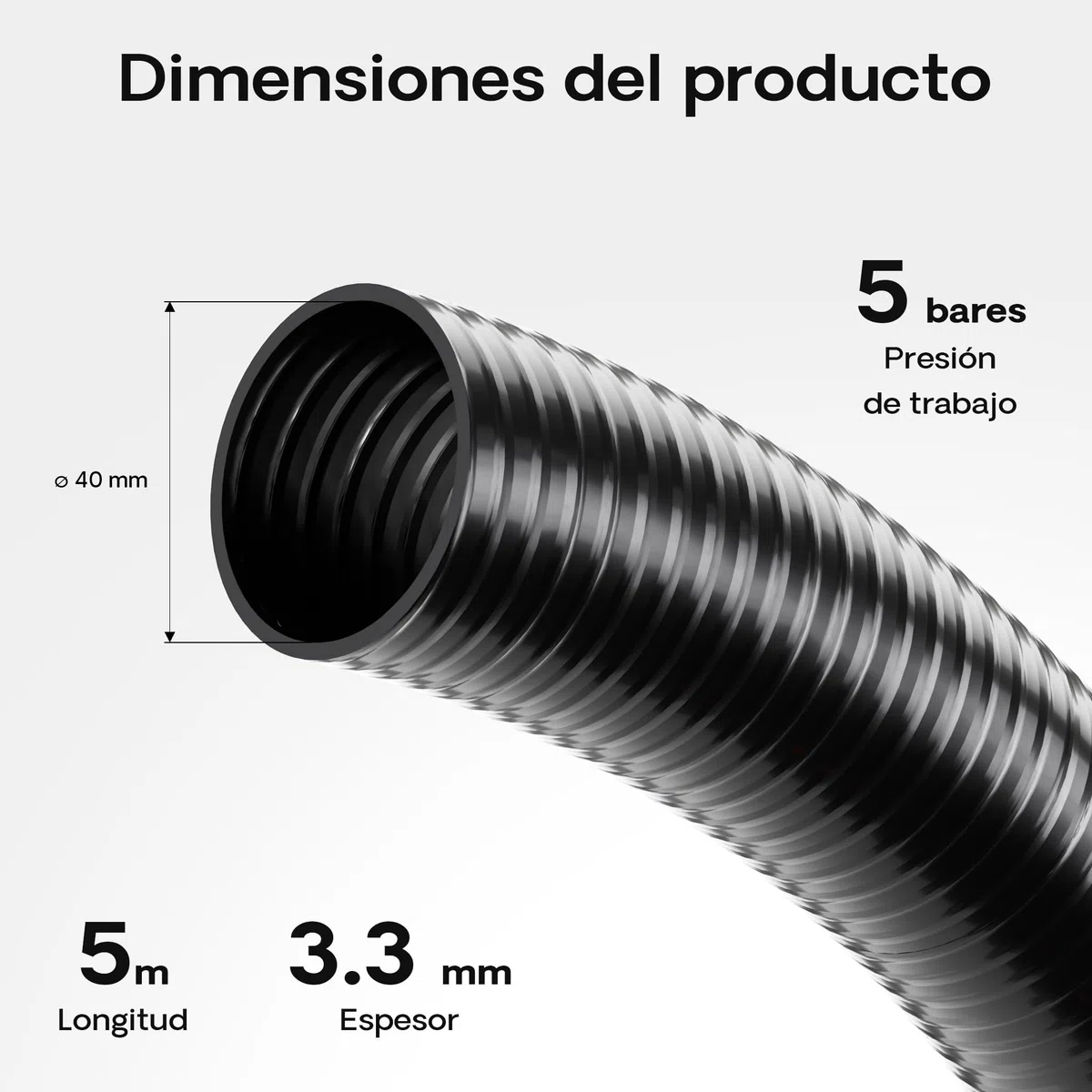 5m Manguera presión PVC D40mm 470g/m Bomba estanque