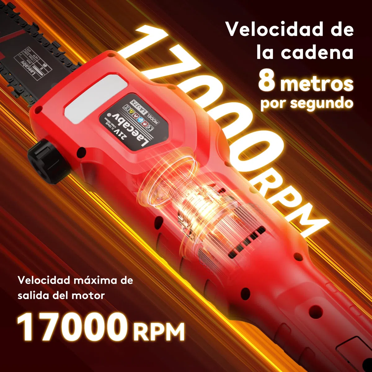 Laecabv Podadora telescópica, sierra de barra telescópica, sierra podadora eléctrica, batería 21 V 4 Ah y cargador, diámetro de corte 18 cm, velocidad de la cadena 8 m/s, autolubricante, ampliable