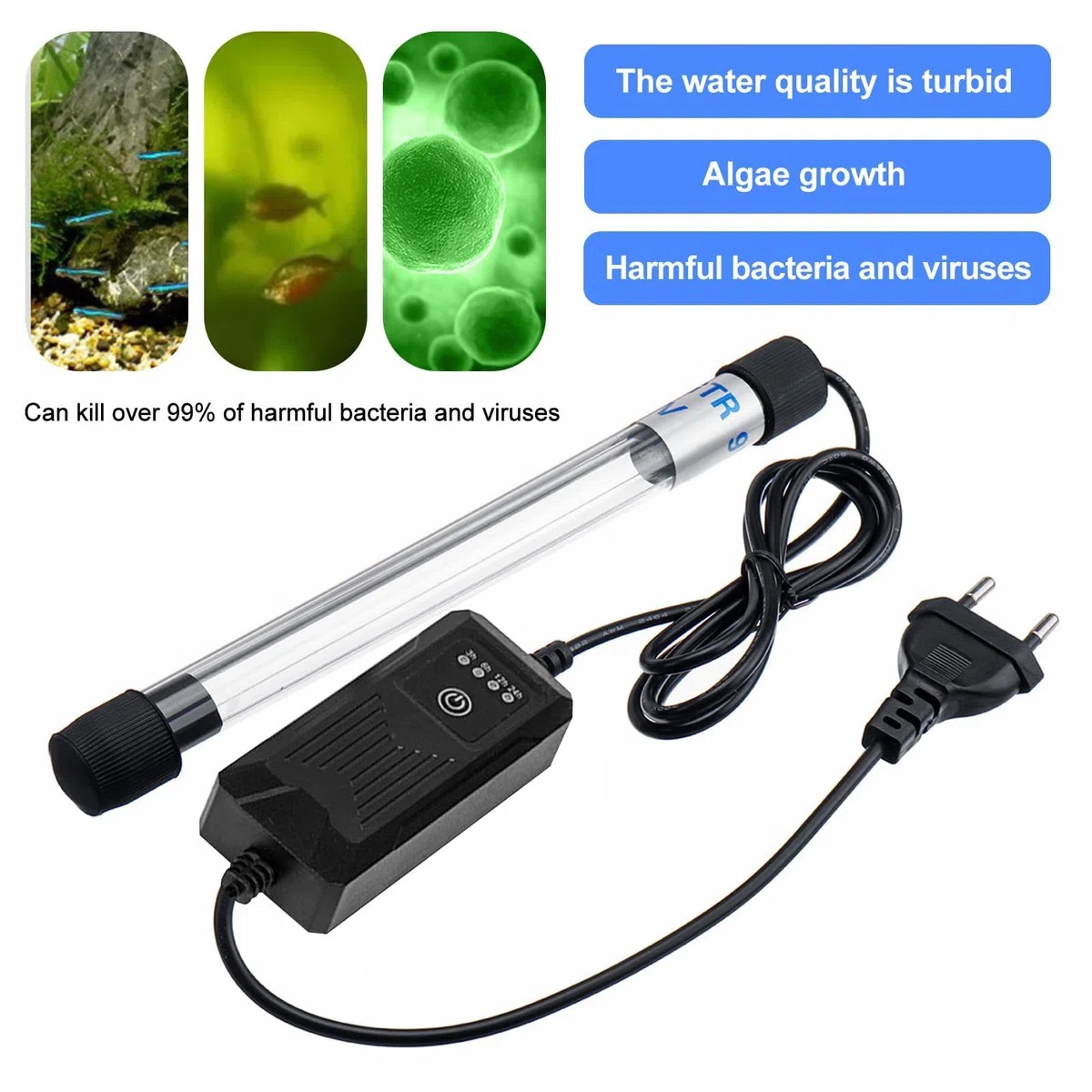 Esterilizador UV con temporizador 9 W para acuario – Lámpara impermeable clarificador para la limpieza de piscinas y casa