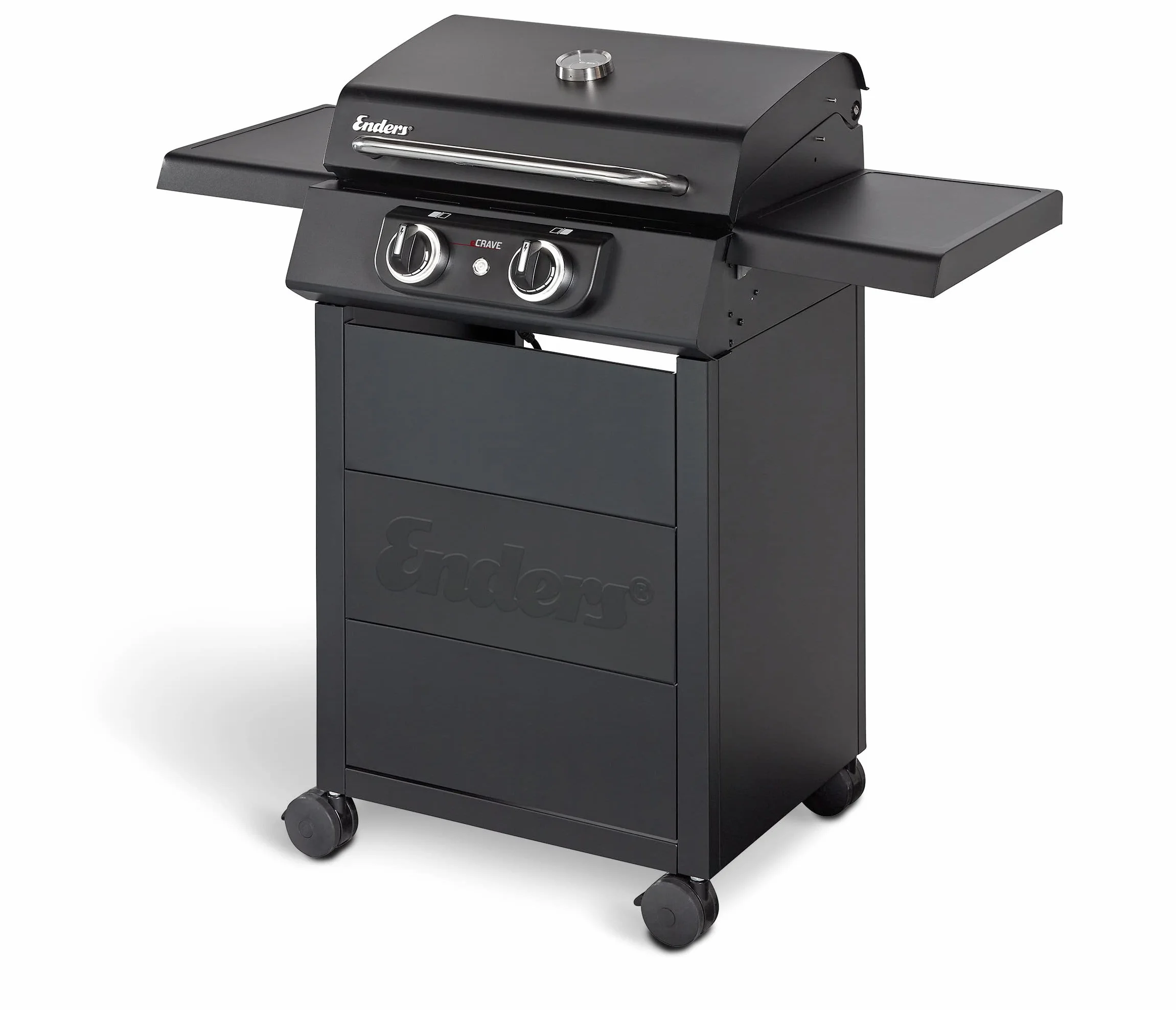 Enders eCRAVE Parrilla eléctrica de exterior, Parrilla de hierro fundido, Carro de parrilla con mucho espacio de almacenamiento, 2 potentes elementos, compacta, 103 x 51,5 x H 99 cm