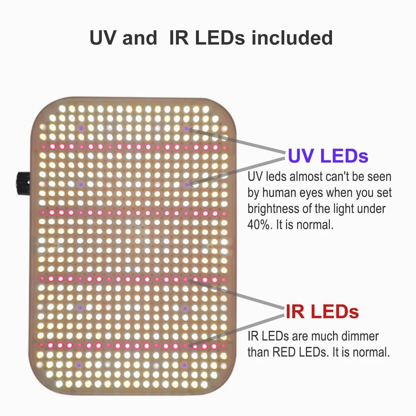 Regulable LED Grow Light CR600, JINHONGTO planta interior Grow Light, incluye 584 LED IR - UV con función crisantemo