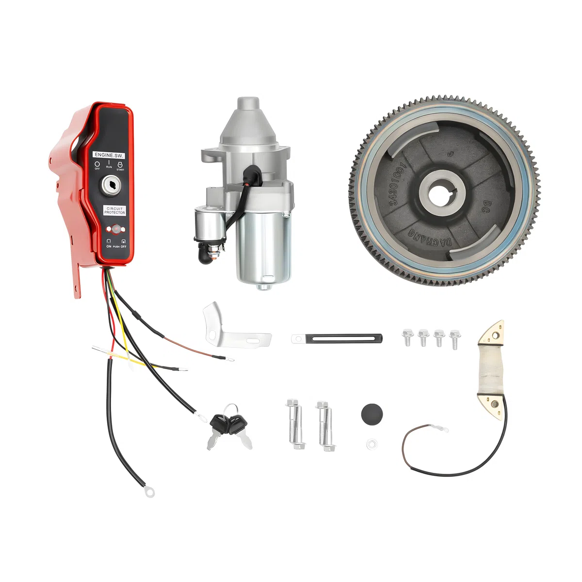 Kit de arranque eléctrico para motor Honda GX340 11HP y GX390 13HP – 12 V, aluminio, arrancador, motor de arranque, kit de encendido, volante, interruptor de llave, bobina, cubierta del
