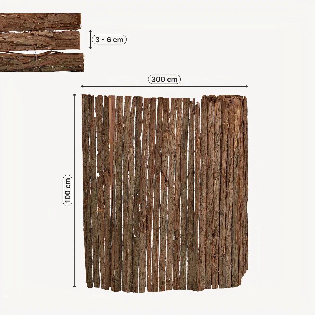 casa.pro Valla de Corteza Zamora Valla de Ocultación Separador de Ambientes para Jardín Terraza Balcón Patio Pantalla de Privacidad 100 x 300 cm - Natural