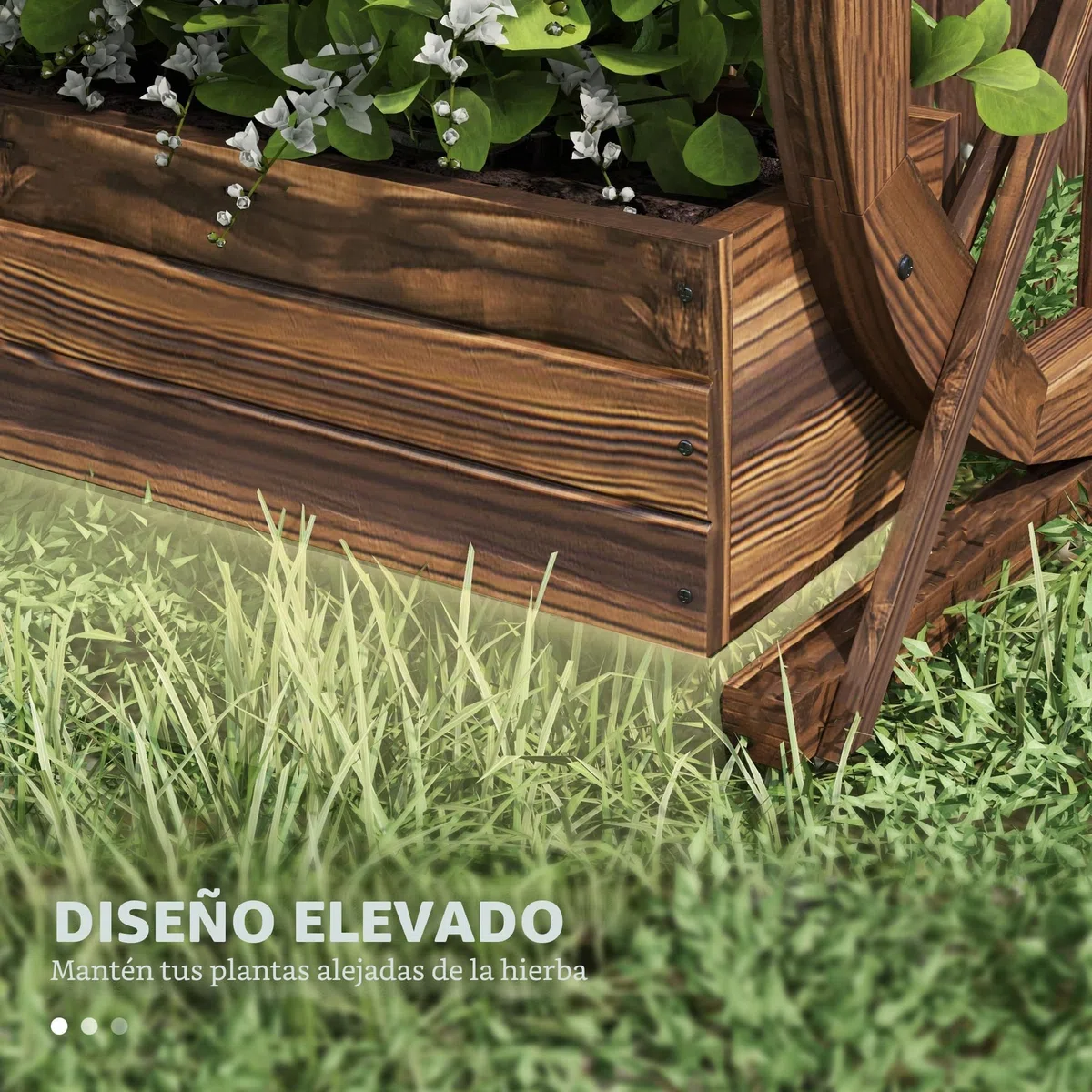 Outsunny Jardinera de Madera para Exterior de 2 Niveles, Huerto Elevado con 2 Macetas y Ruedas de Carreta Estilo Campestre, 55x32x56cm