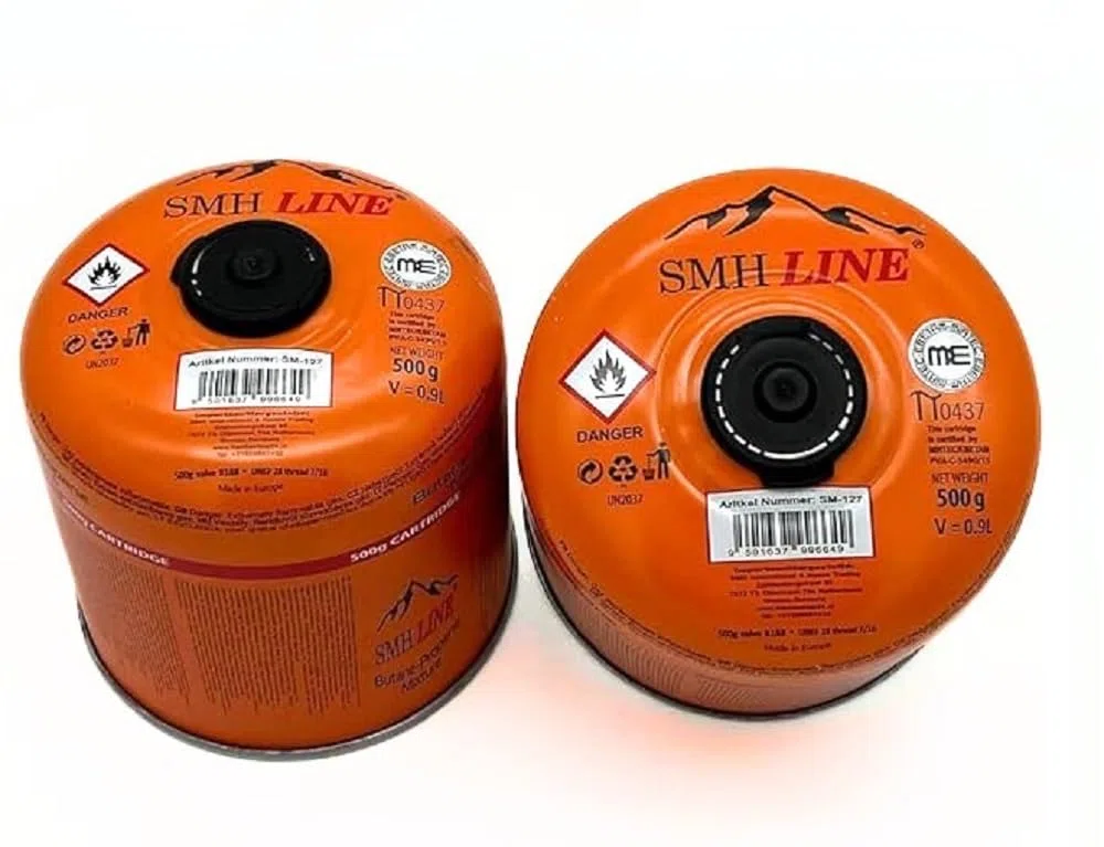 SMH LINE Cartucho de tornillo butano 12 x 500 g rosca universal 7/16 cartuchos de gas Cartucho de válvula EN 417 rosca Quemador de alambre Propano Mezcla de cocina de camping, estufa de gas