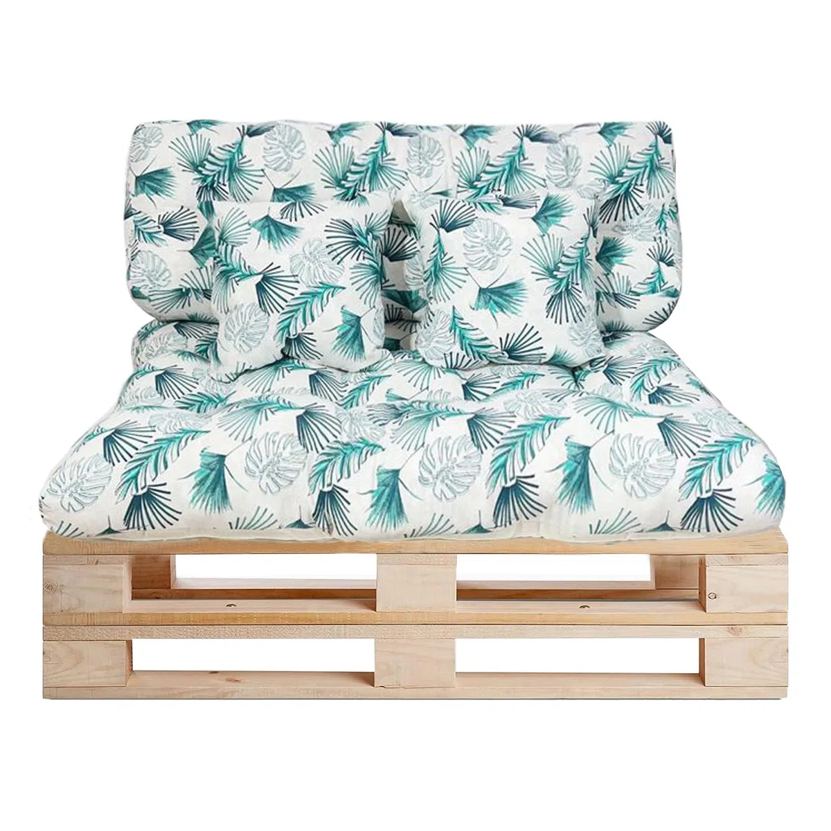 GREATOYAR Cojines Sofá Palets, Cojin Palet Fibra, Cojines Acolchados Palets, Cojín de Respaldo y Asiento, Conjunto 4 Piezas, para Jardín, Terraza, Balcón, Interior y Exterior, Hoja Azul Fina