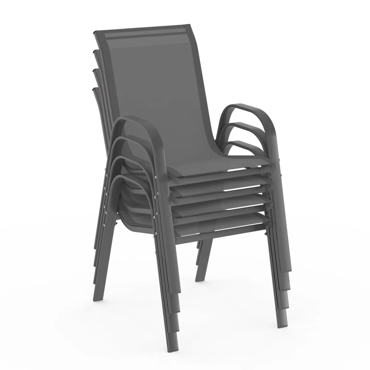 IDMarket LYMA - Juego de 4 sillas de jardín apilables de metal y textileno, color gris