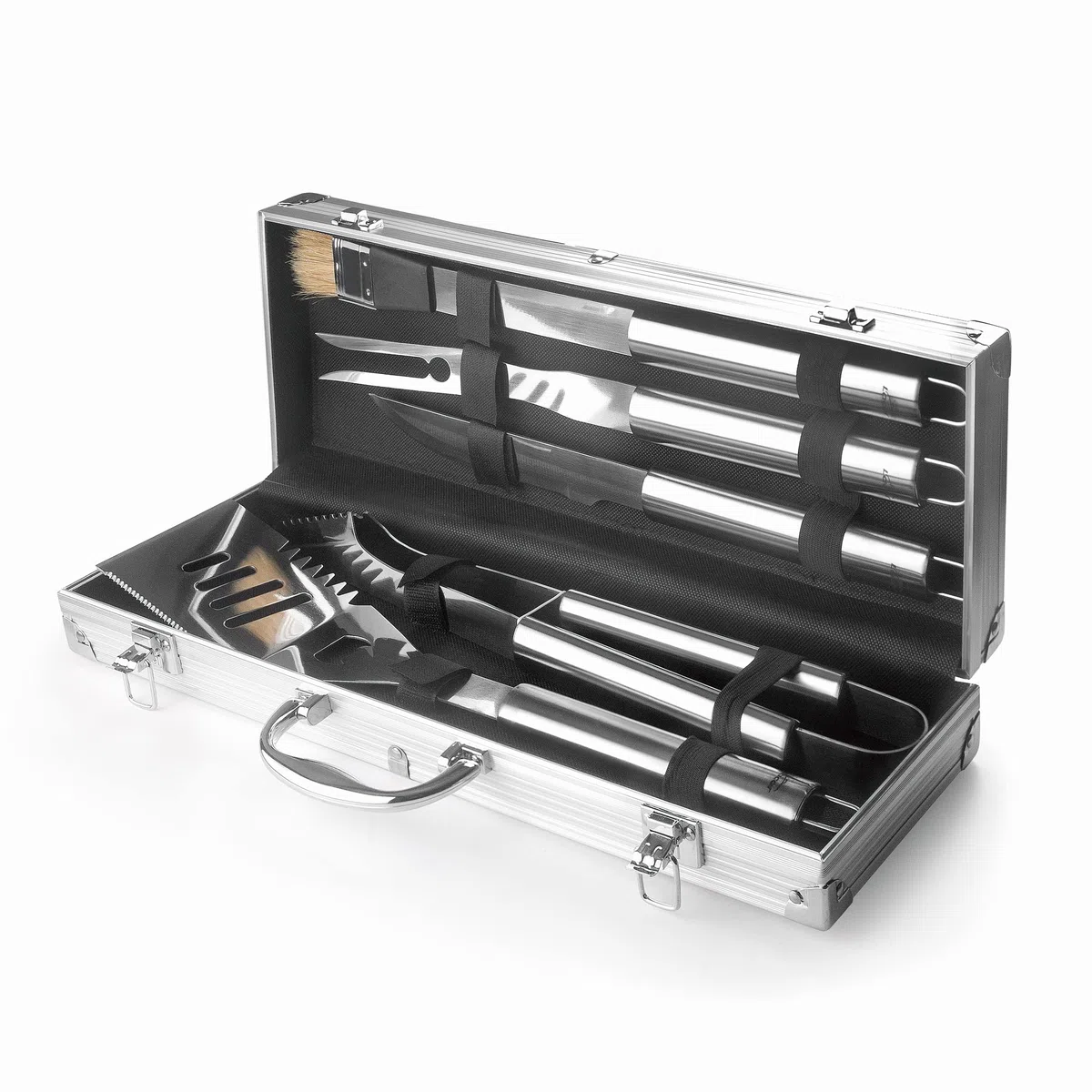 Lacor - 60260 - Maletín Utensilios BBQ, Interior Forrado, Contiene 5 Utensilios, Piezas en Acero Inoxidable, Apto para Lavavajillas, 47 x 16 x 8 cm, Aluminio