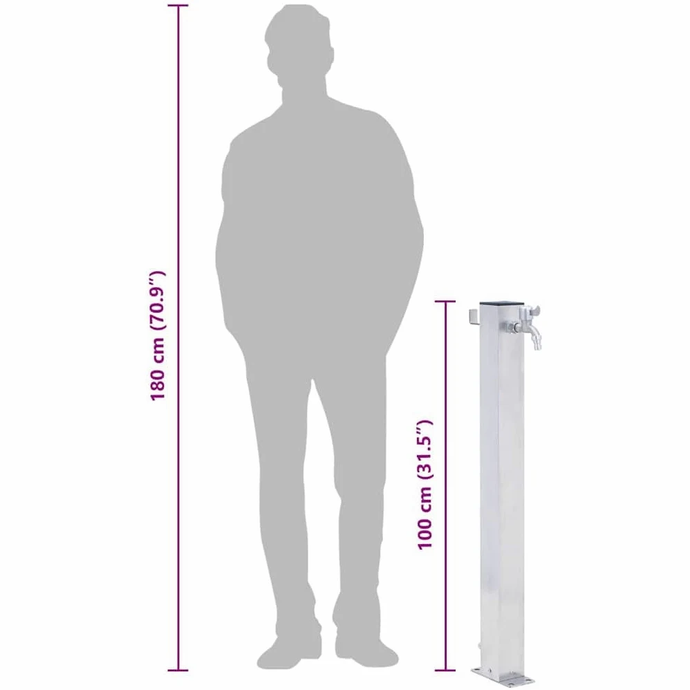 vidaXL Fuente de Agua, Grifo con Soporte Manguera, Columna de Agua, Fuente de Pie para Jardín Patio, Acero Inoxidable Cuadrada 100 cm