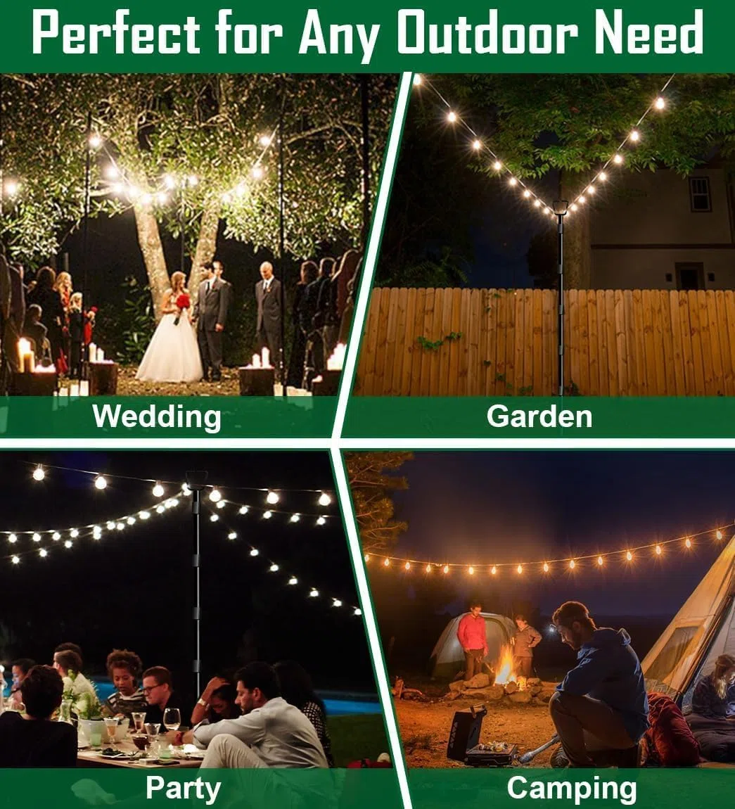 HoldOneLight String Light Pole para cubierta de 10 ft/3 m Outdoor String Light Poles - Altura ajustable, metal inoxidable, resistente para patio, patio trasero, jardín y fiesta (1 paquete)