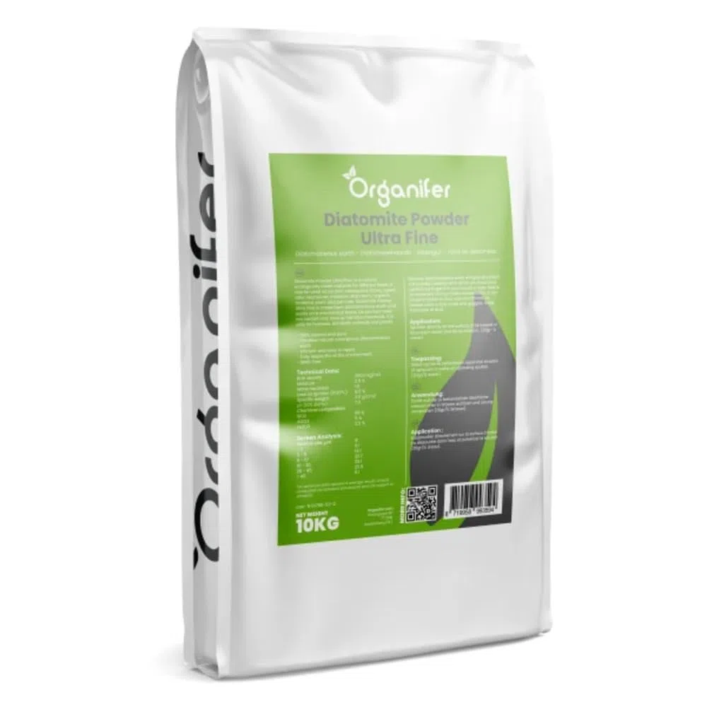 Tierra De Diatomeas Polvo De Suelo Ultra Fino - 100% Puro - 10 Kg - Fertilizante y Mejora De Jardín No Tóxico - Organifer