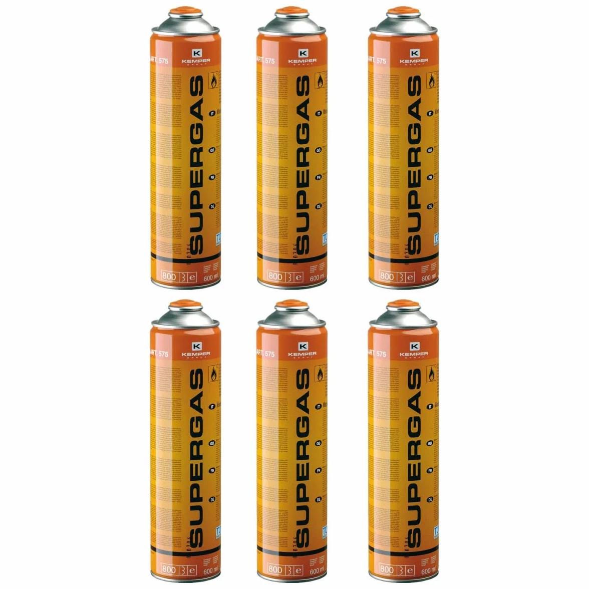 KEMPER - Cartuchos de gas 330 g Pack de 6 botellas Butano propano 600 ml de caramelo gas universal válvula 7/16