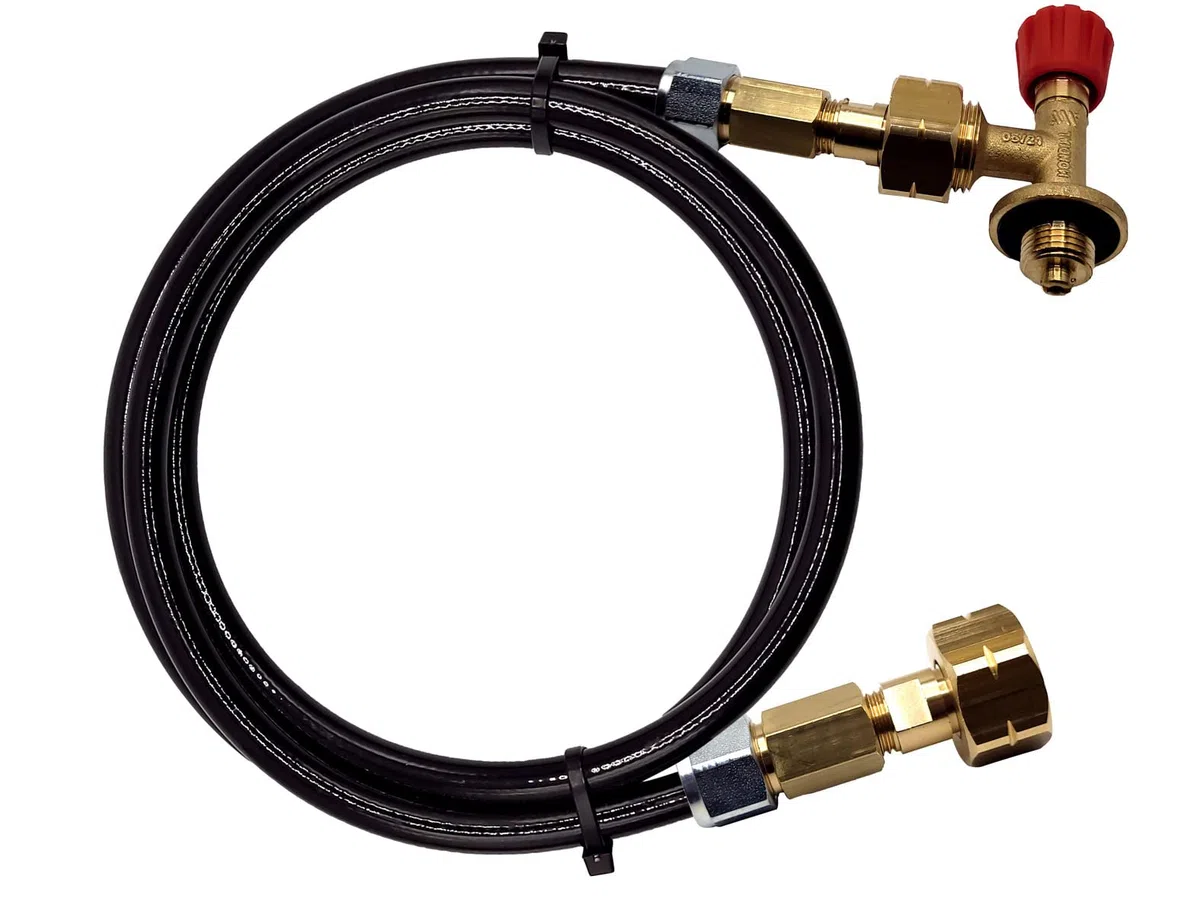 Campingaz 901,904,907 - Adaptador de botella para botella de gas butano/relleno, conectores con tubo de manguera de 8 mm (1 metro)