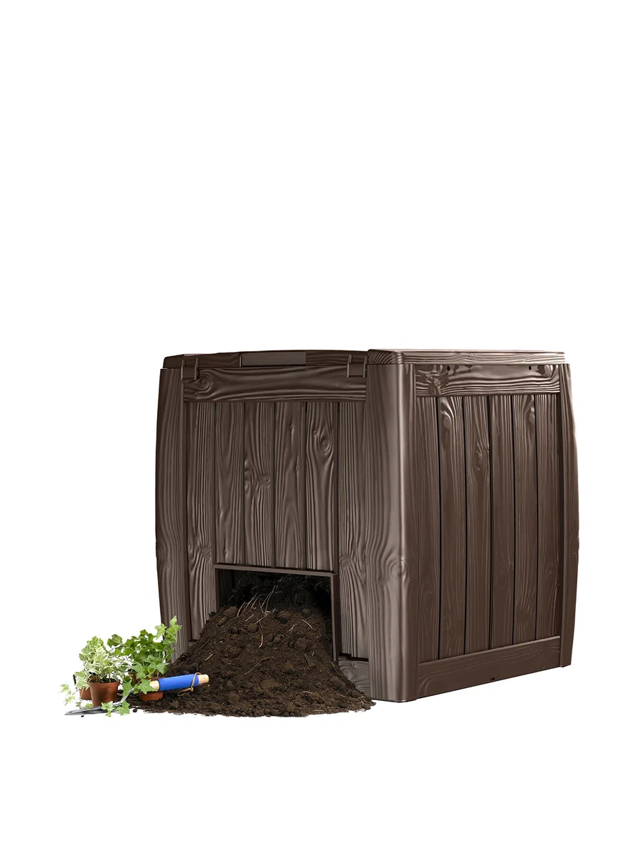 Keter Deco- Compostador con Base 350L, 72 x 74 x 69,5, Color Marrón Imitación Madera, Abono, Compost, Compostaje