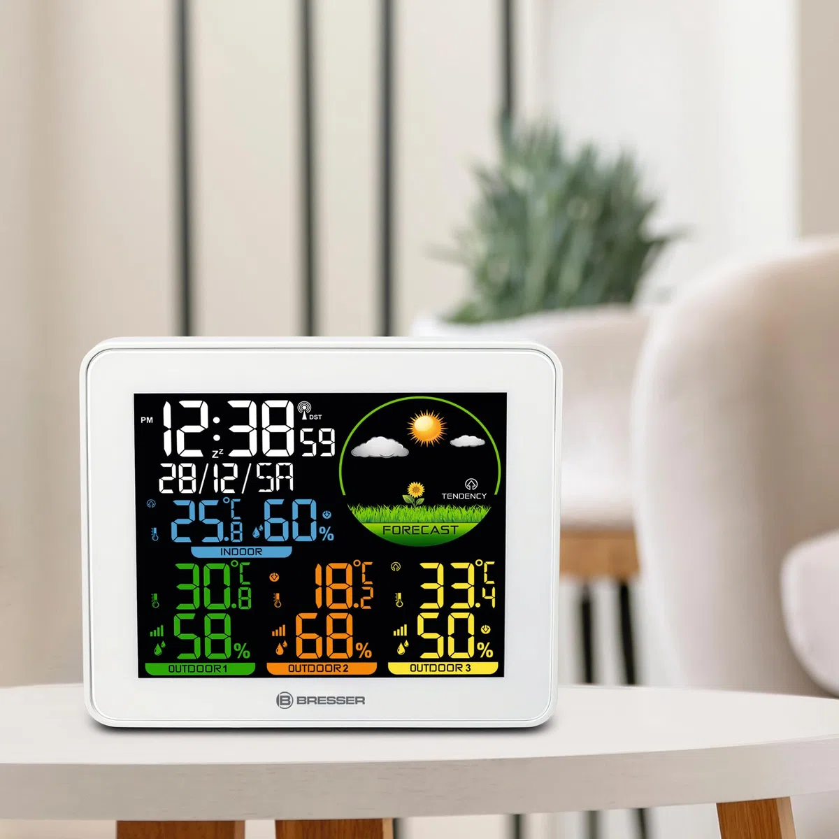 Bresser Estación Meteorológica Color 3 Sensores Exteriores Temperatura Humedad Pronóstico Reloj Alarma Alcance 80m IP44