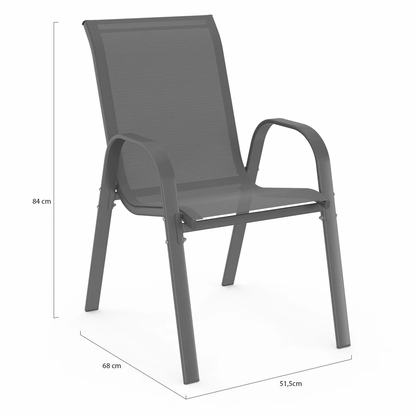 IDMarket LYMA - Juego de 4 sillas de jardín apilables de metal y textileno, color gris
