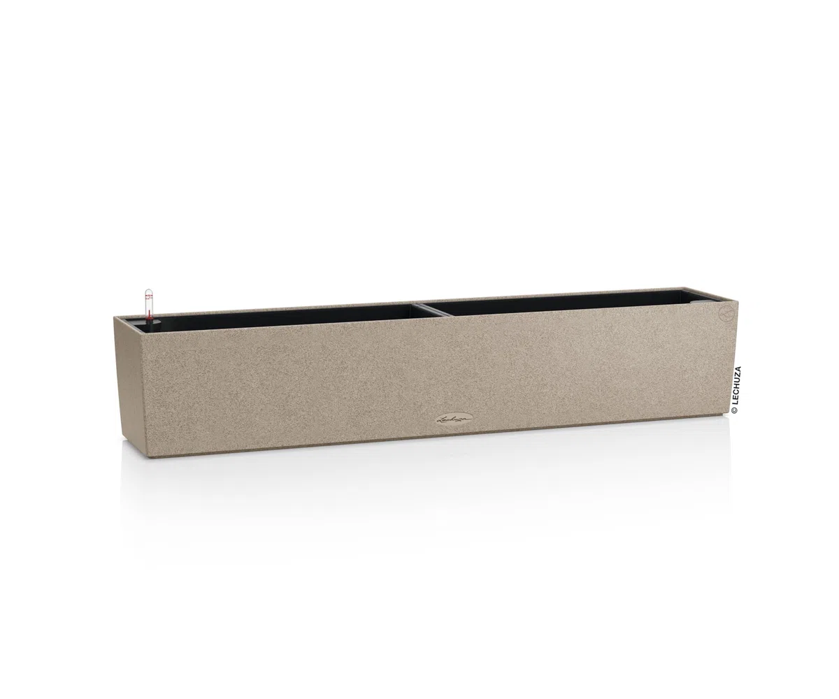 Lechuza - Macetero Balconera Stone 100, Color Beige Arena, con Sistema de riego, indicador de Nivel de Agua e Inserto, Aspecto de Piedra, 99 x 19 x 19 cm, 15437