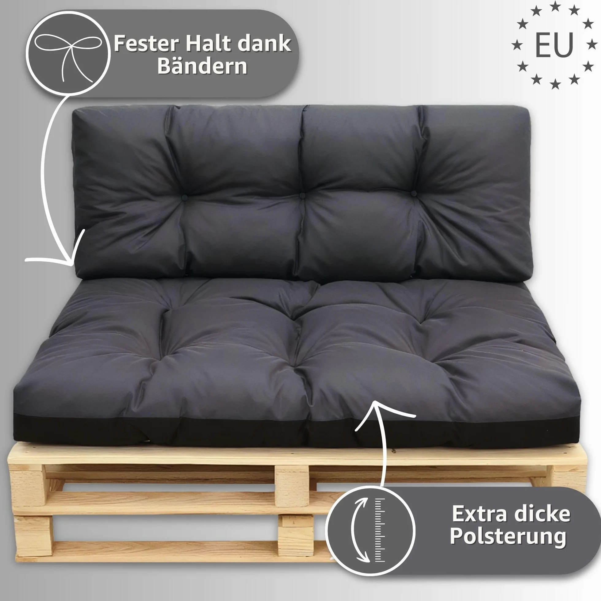 Amazinggirl Cojines para palets Exterior Cojín de Asiento 120x80 cm - Cojin por Palet o Almohada jardín por Banco terraza balcón y Patio Almohadas para Asiento en Jardin Grafito