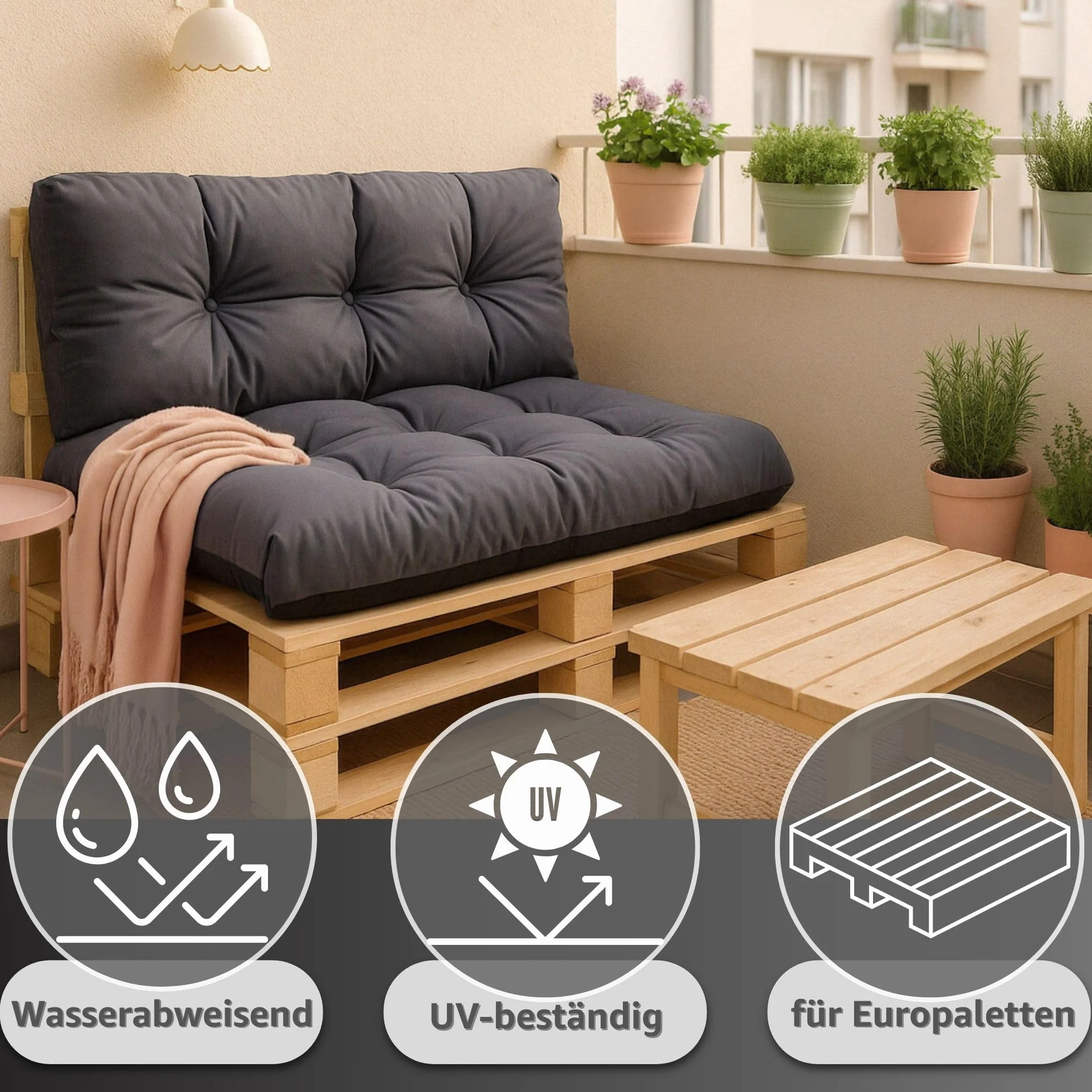 Amazinggirl Cojines para palets Exterior Cojín de Asiento 120x80 cm - Cojin por Palet o Almohada jardín por Banco terraza balcón y Patio Almohadas para Asiento en Jardin Grafito