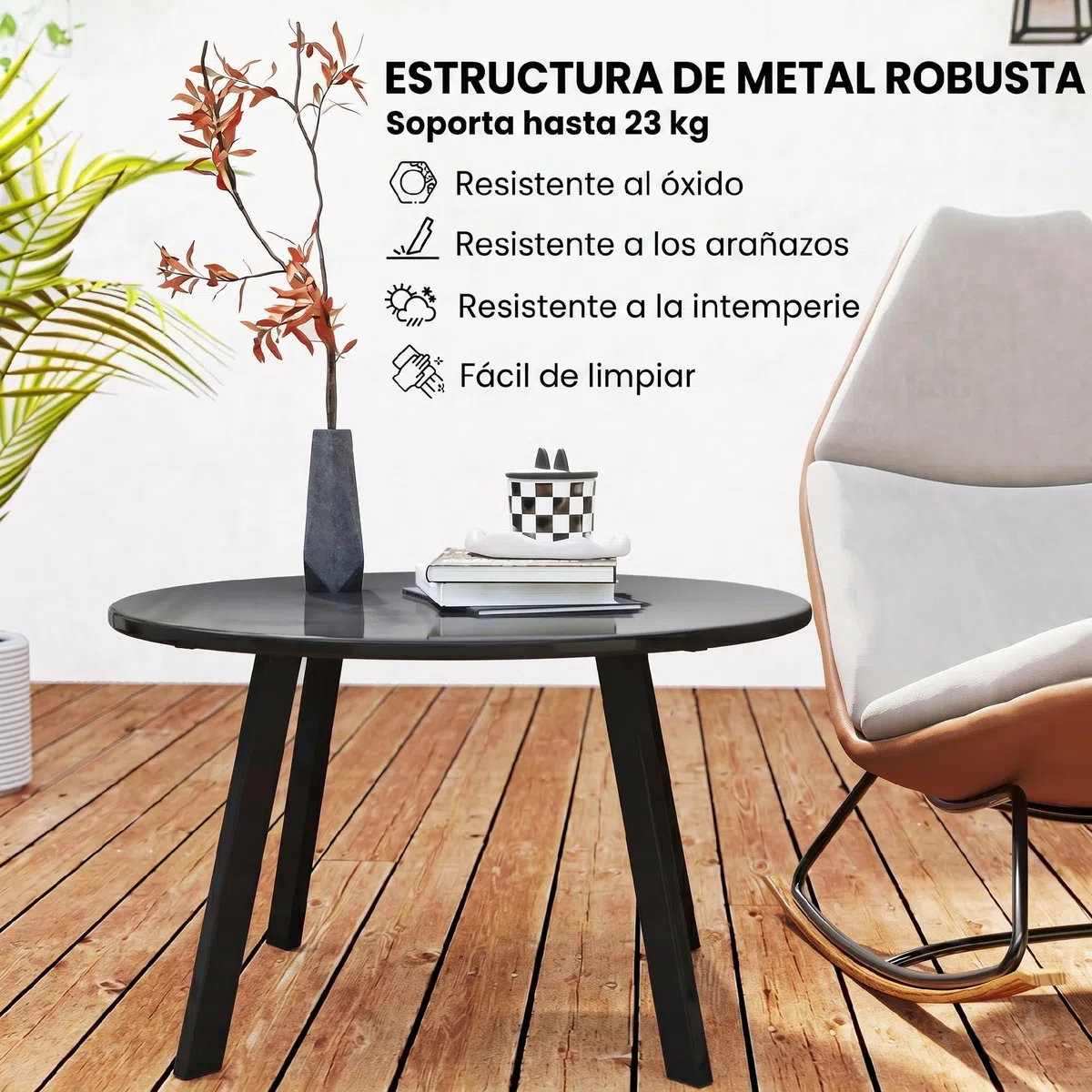 Outsunny Mesa de Centro de Jardín Redonda de Metal Mesa Auxiliar con Bordes Redondeados Patas Antideslizantes Mesa de Café para Patio Balcón Salón Ø70x42 cm Negro