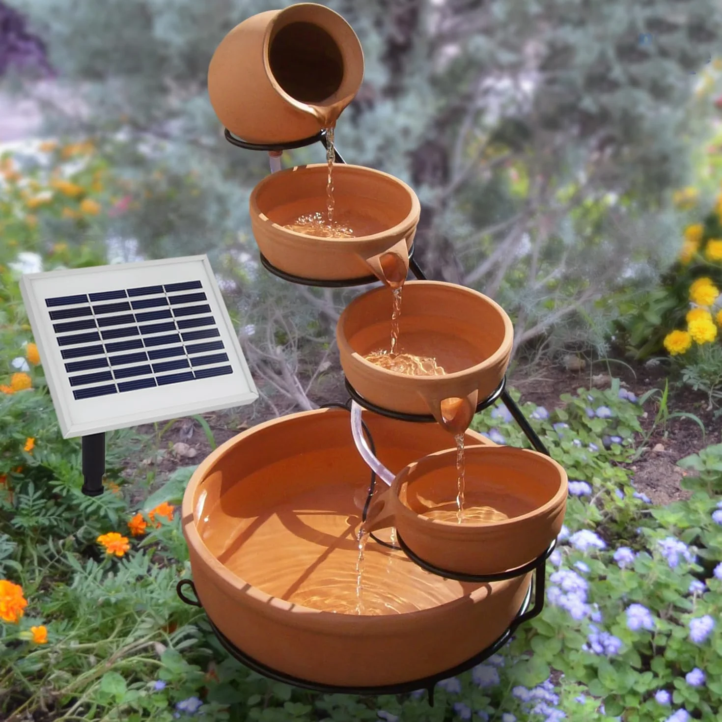 Fuente EN Cascada con ENERGÍA Solar - Fuente para JARDÍN - Fuente DE JARDÍN - Exterior -Decorativa - Sencilla y Linda Fuente en Cascada (Solar sin batería)