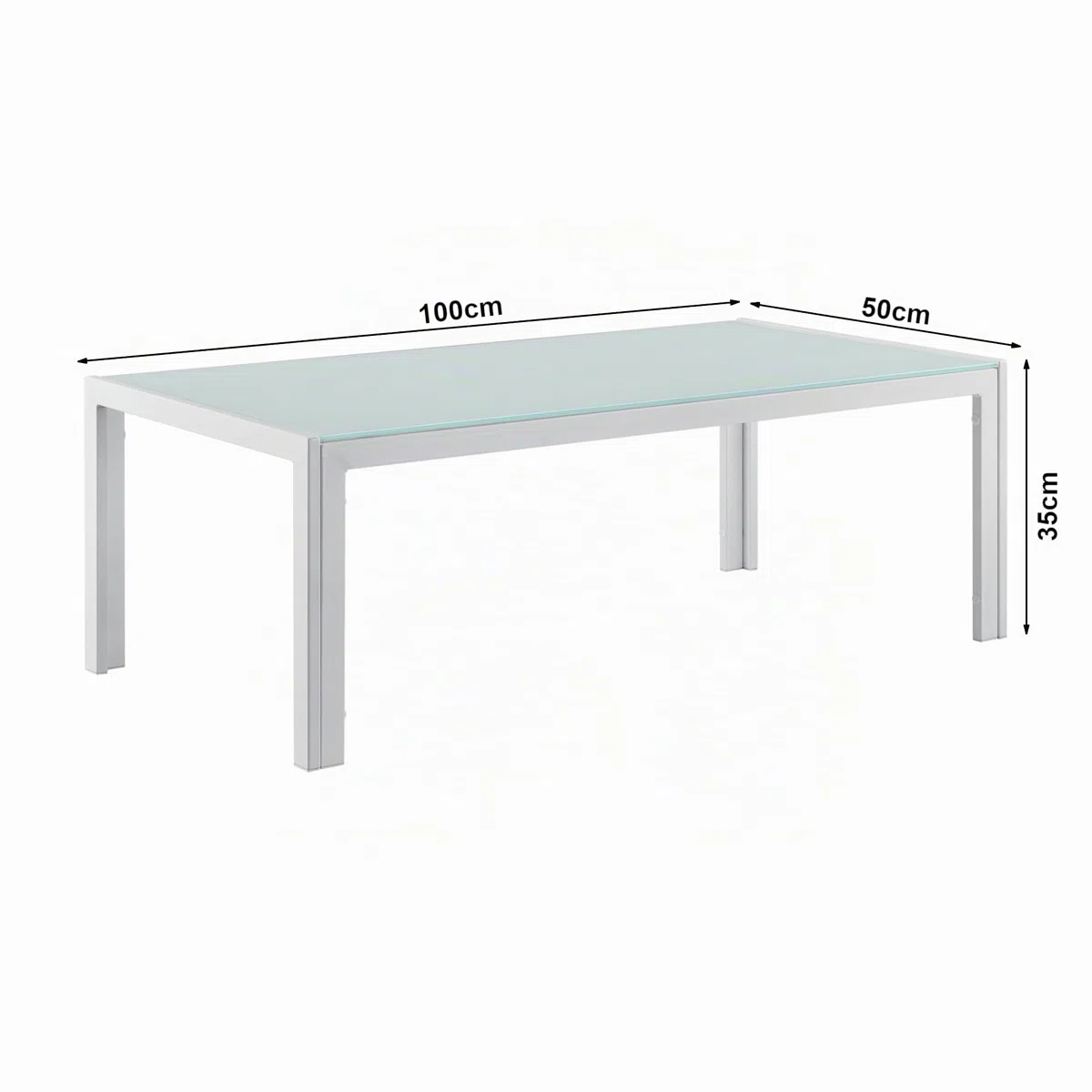 casa.pro Mesa de Centro de Vidrio 100 x 50 x 35 cm Mesa de jardín armazón Hierro diseño terraza Blanco