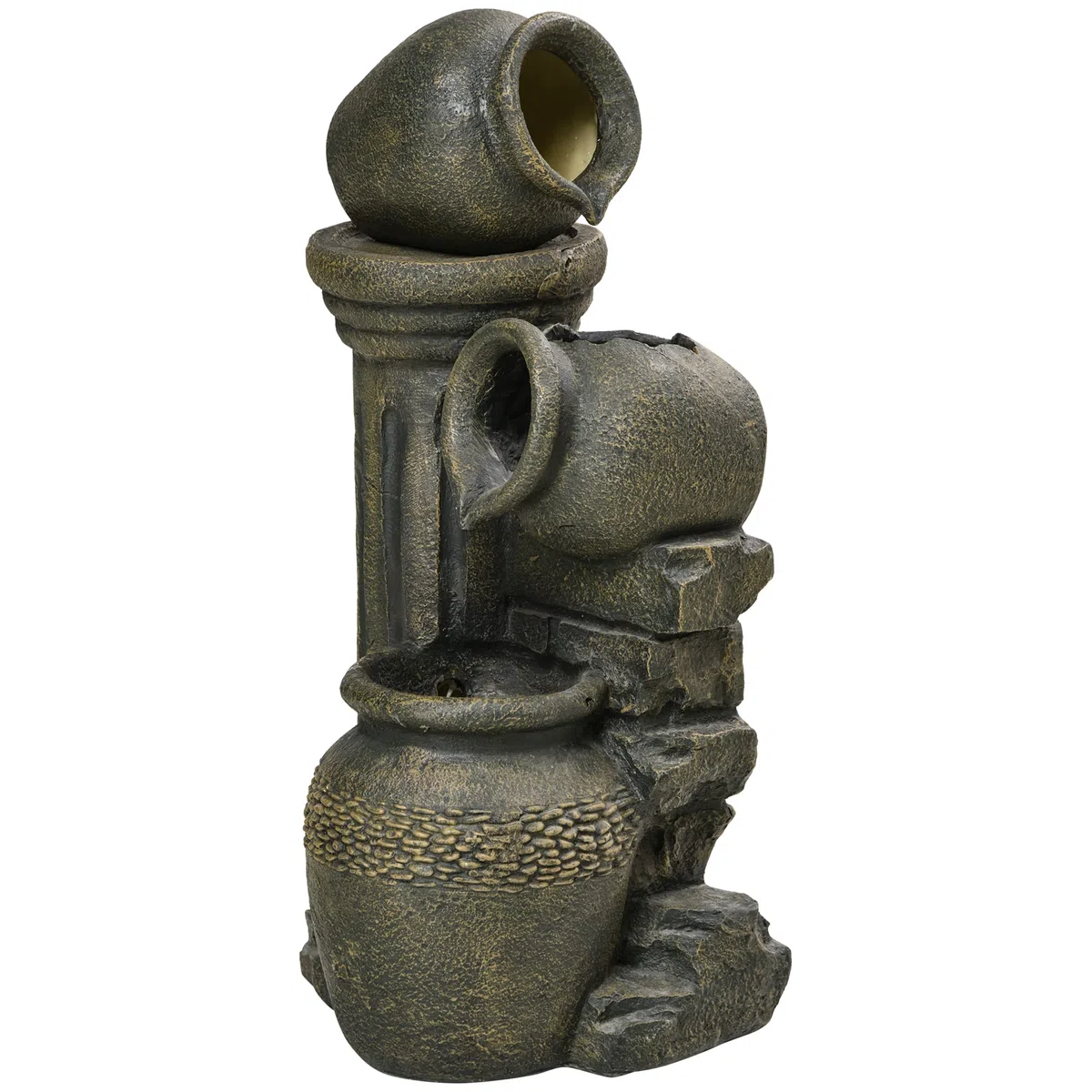 Outsunny Zen - Fuente de jardín ornamental (3 jarras, flujo ajustable, bomba de agua sumergible, incluye dim. 36,5 x 32 x 73 cm, resina gris