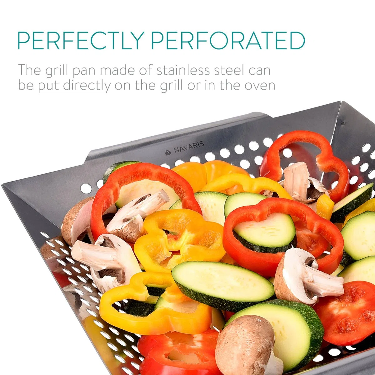 Navaris Bandeja Barbacoa Acero Inoxidable - Bandeja Parrilla Barbacoa y Horno de 35x30x6cm - Fuente Grande de Barbacoa - BBQ Grill Basket