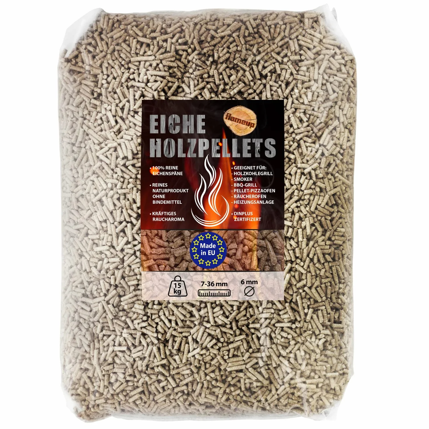 Pellets Madera Roble BBQ Barbacoa Parrilla 15 kg 30 kg Bolitas de Madera Fumar Flameup, Peso:30 kg