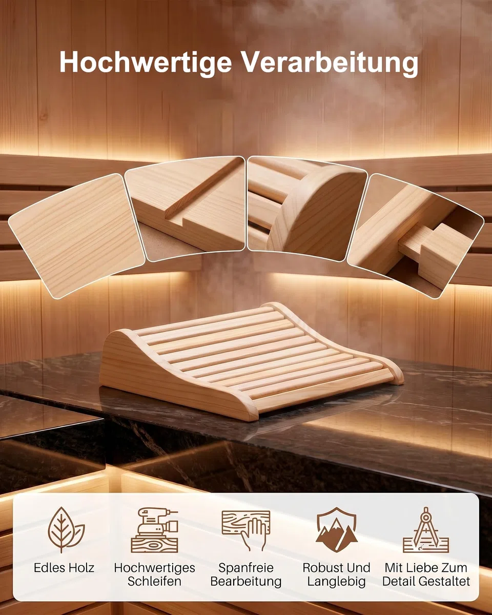 2 reposacabezas de madera para sauna, ergonómico con base antideslizante y ventilación óptima, 37 x 33 x 10 cm, soporte cervical de madera de pino para sauna finlandesa, cabina de infrarrojos y