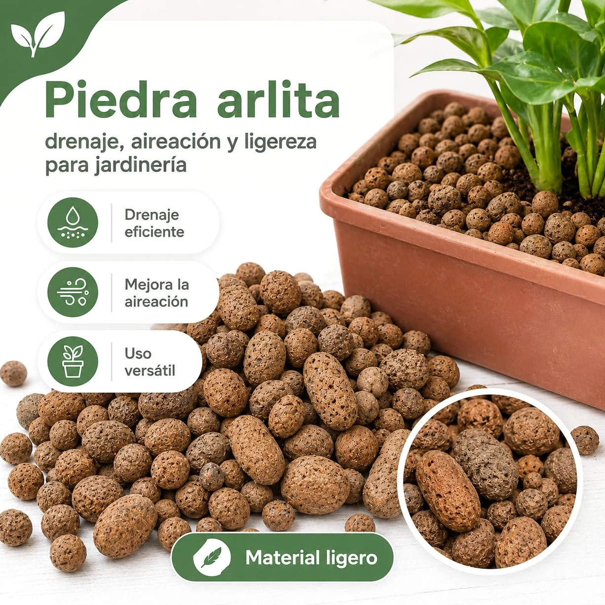 Flornatur Arlita Expandida para Plantas | Bolitas para Macetas y Jardines| Arlita para Drenaje | Forma de Bolas | Tierra Húmeda para Suelo (2 Sacos 50 litros)