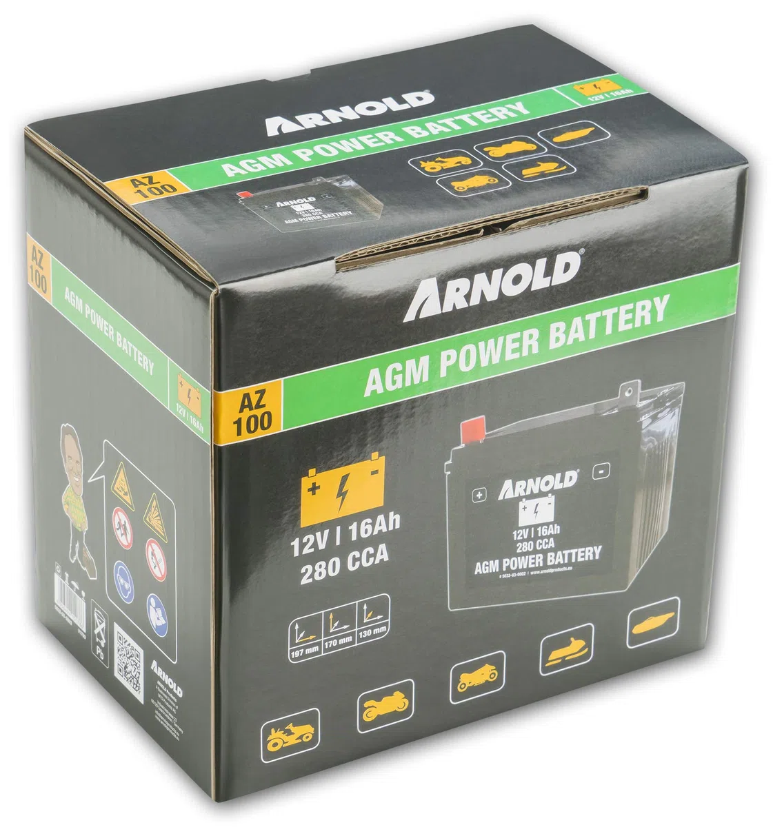ARNOLD AZ100 - Batería AGM 12 V 16 AH 280 CCA para cortacésped