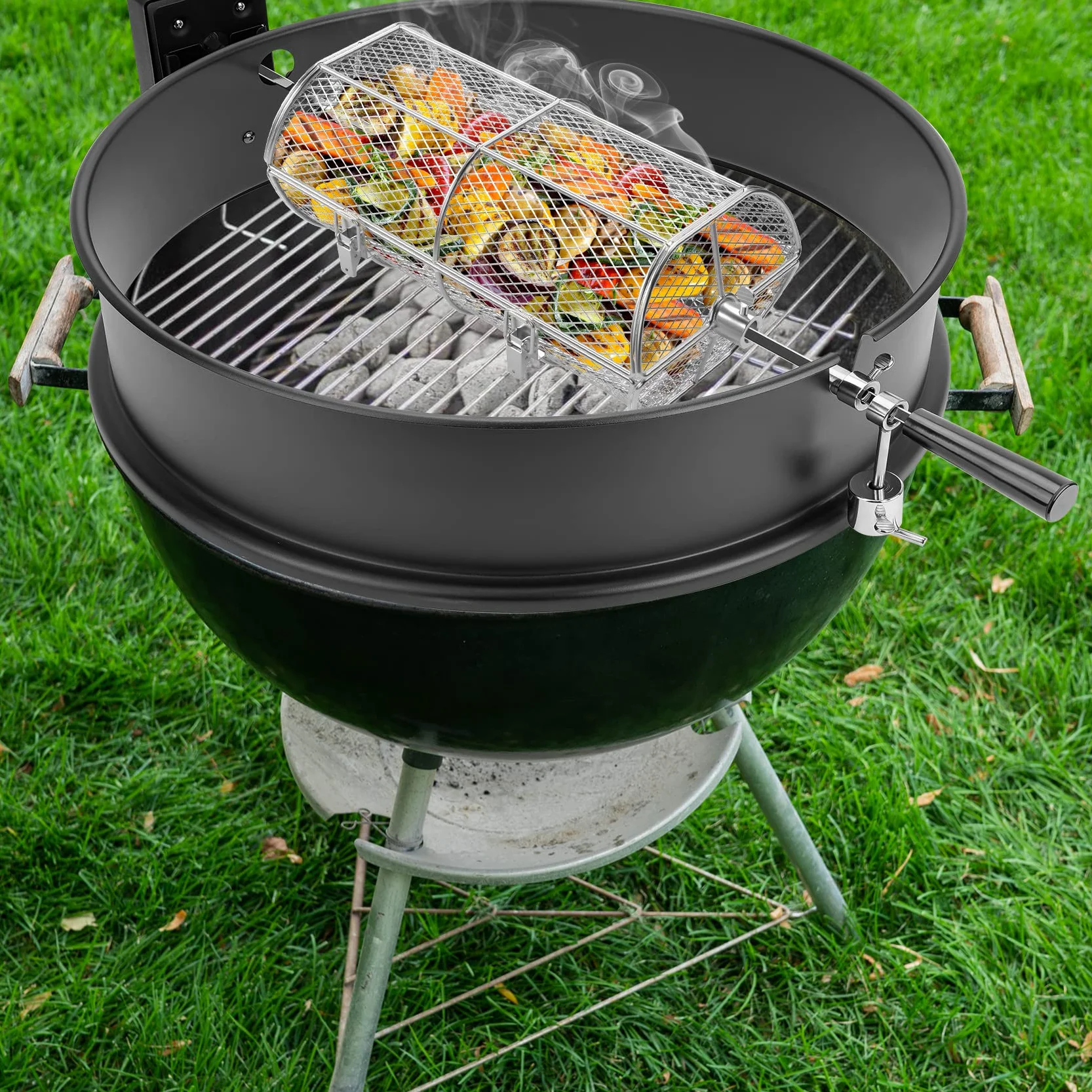 onlyfire BRK-6039 INOX Universal Rotisserie Parrilla maní habas Fritas Cesta se Adapta para Cualquier asador Parrilla de Gas