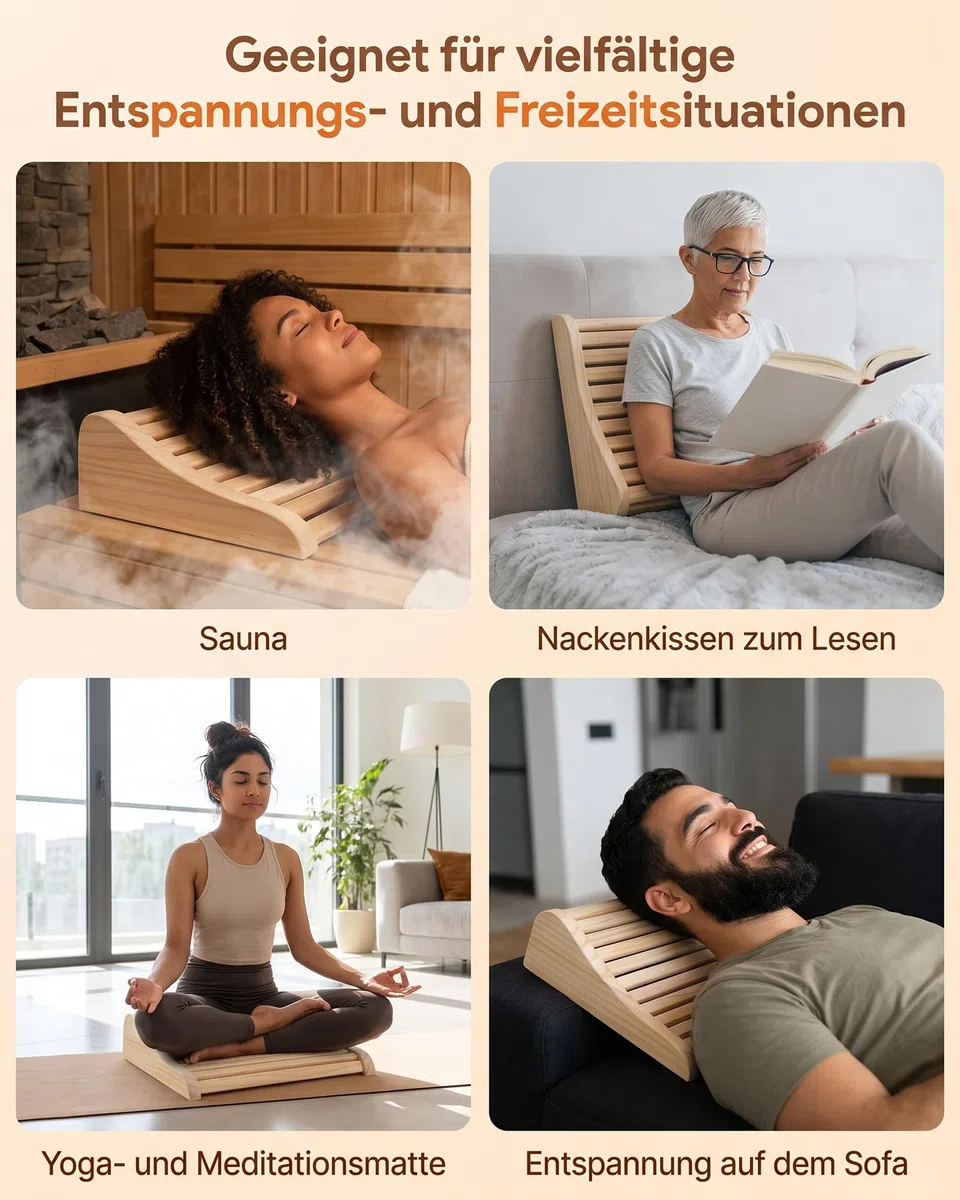 2 reposacabezas de madera para sauna, ergonómico con base antideslizante y ventilación óptima, 37 x 33 x 10 cm, soporte cervical de madera de pino para sauna finlandesa, cabina de infrarrojos y
