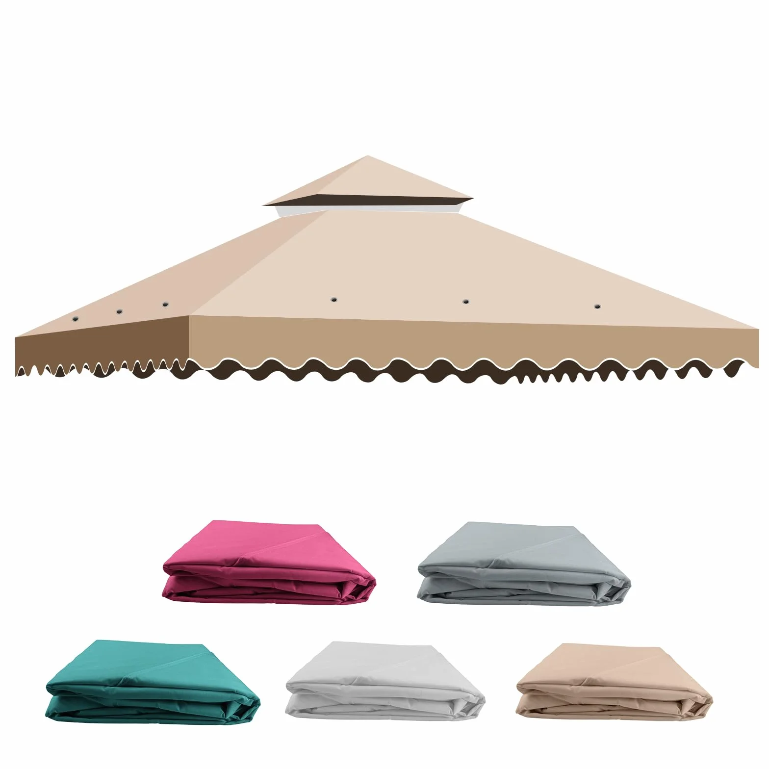 Techo de Repuesto 3 x 3 m para Cenador de Jardín, Resistente al Agua, 2 Niveles Cubierta para Carpa Pabellon, Techo de Repuesto Desmontable para Camping, Playa, Barbacoa Gazebo