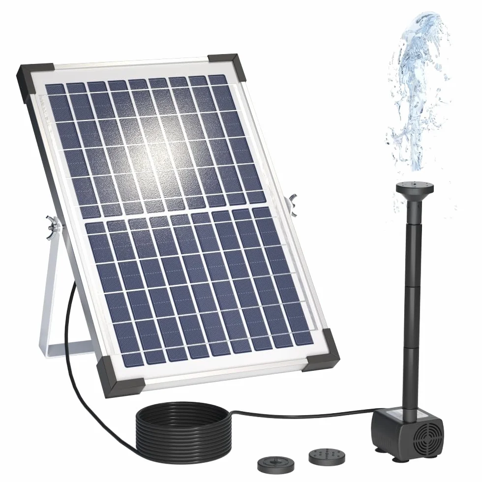 Bomba de Agua Solar,10W 500L/H 9V Fuente Solar,con Panel Solar y 3 boquillas para baño de pájaros, pecera, Estanque pequeño, jardín