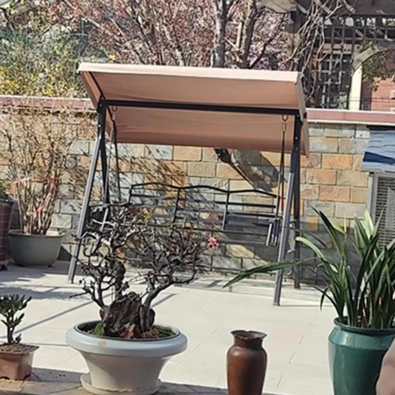 Toldo De Repuesto para Columpio de Jardín,Cubierta de Techo Impermeable Antirayos UV para Patio de 2 a 3 Plazas,para Jardín al Aire Libre,Solo Cubierta(Size:3 Seater:198×125cm/79×49in)
