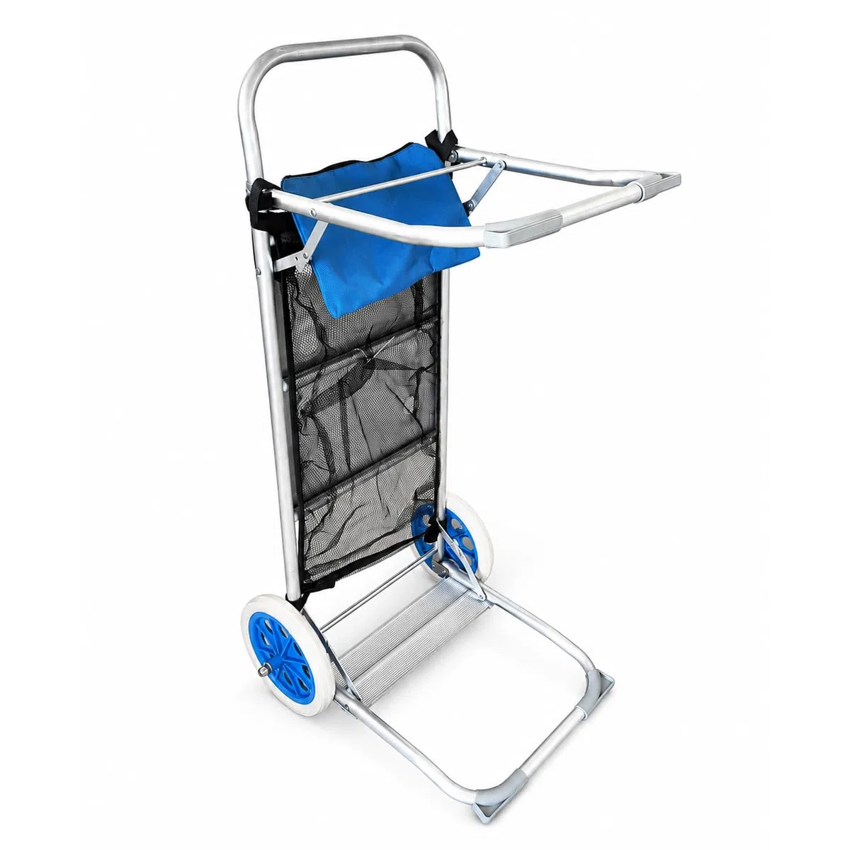 Acomoda Textil - Carro de Playa Plegable 105x52 cm 2 en 1 con Mesa Integrada. Carrito de Transporte de Aluminio con Ruedas Grandes, Bolsa de Almacenaje y Goma de Sujeción para Playa y Camping.