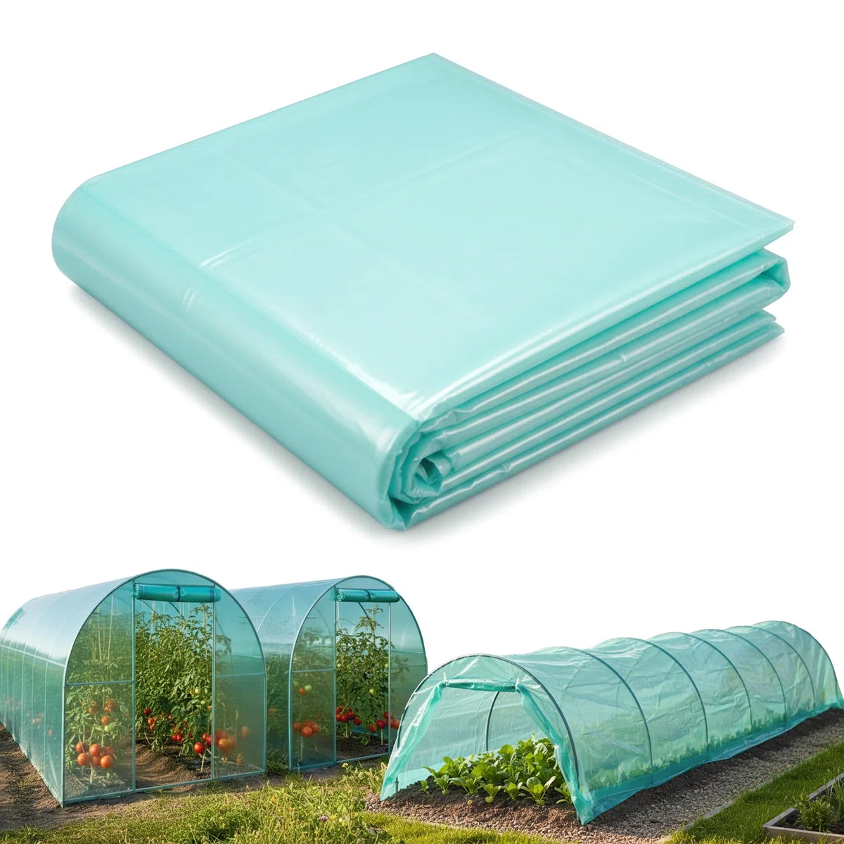 Garronda Plástico para Invernadero de Túnel 8x4 m Profesional - 3 Capas Cubierta Invernaderos Exterior Verde Translúcida 135μm Resistente al Viento UV Plástico Agrícola para Huerto y Jardín GD-0198