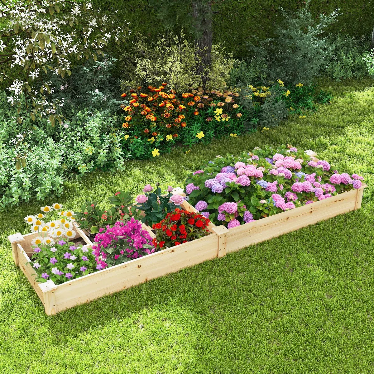 RELAX4LIFE Huerto Urbano Terraza 228x62x25cm de Madera de Abeto con 1 Compartimento Grande y 6 Pequeñas, Mesa de Cultivo con Divisores Extraíbles para Verduras, Frutas, Hierbas y Flores (Natural)