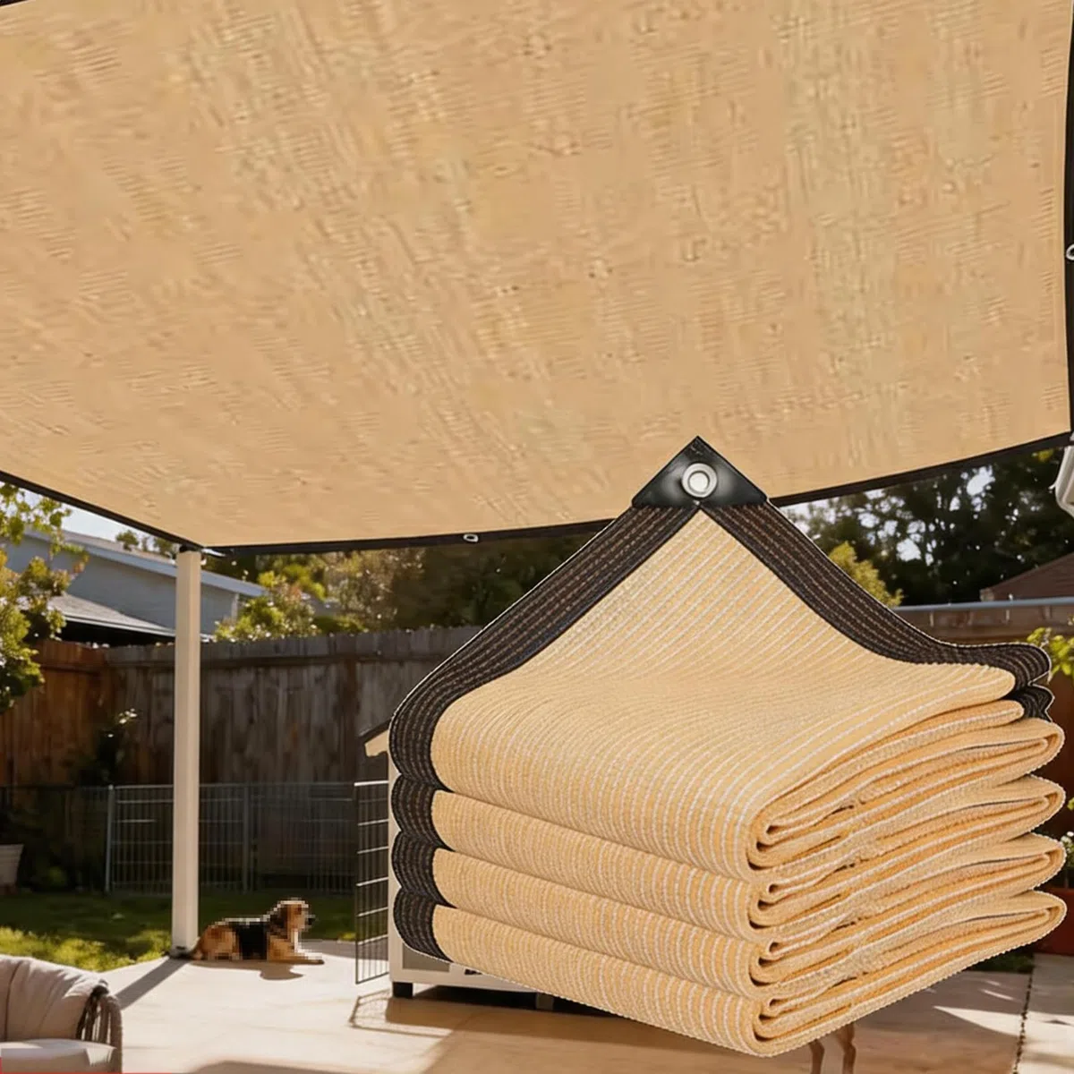 Red de Sombra Exterior 3x7m Red de Sombra con Ojales,Malla de Sombreo Beige,Aislamiento ProteccióN Solar Y Transpirable Tela de Sombreo para Invernadero,Patio, Plantas,Plantas