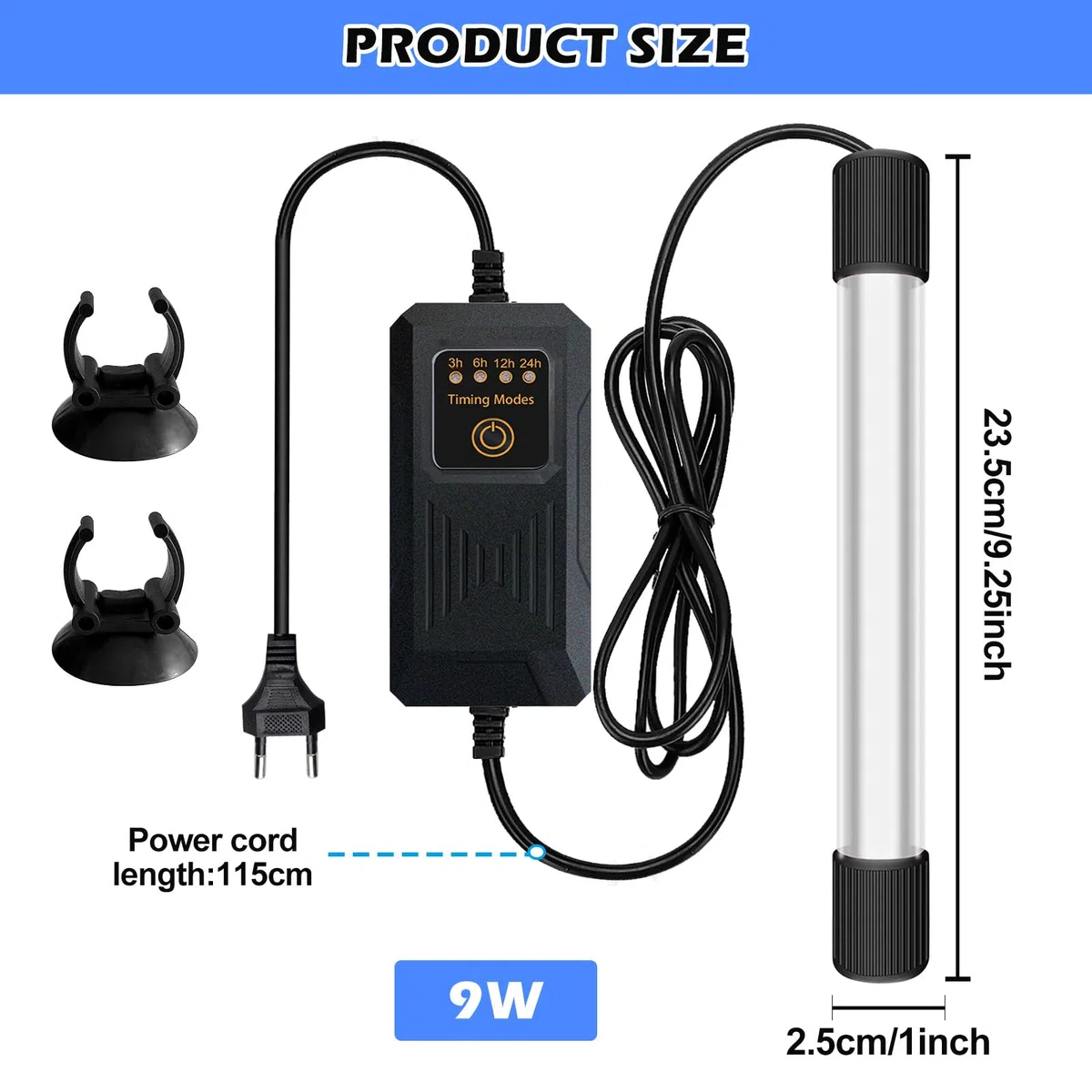 Esterilizador UV con temporizador 9 W para acuario – Lámpara impermeable clarificador para la limpieza de piscinas y casa