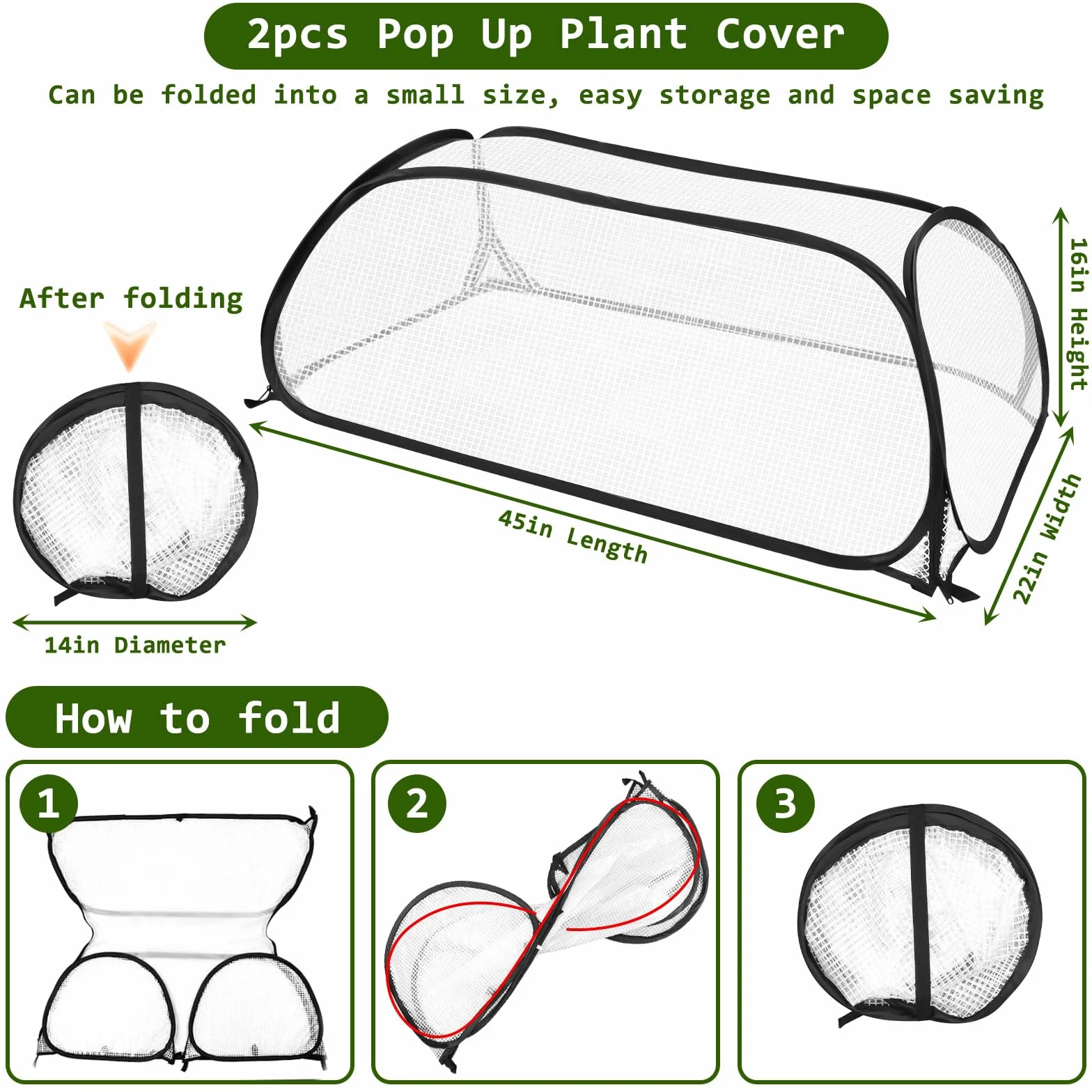 Invernadero Túnel, 114,3 x 55,9 x 40,6 cm Mini Invernadero Pop Up Cubierta de Plantas de Jardinería Portátil Pequeña PVC con Puerta con Cremallera para Proteger Las Verduras y Frutas de los Animales