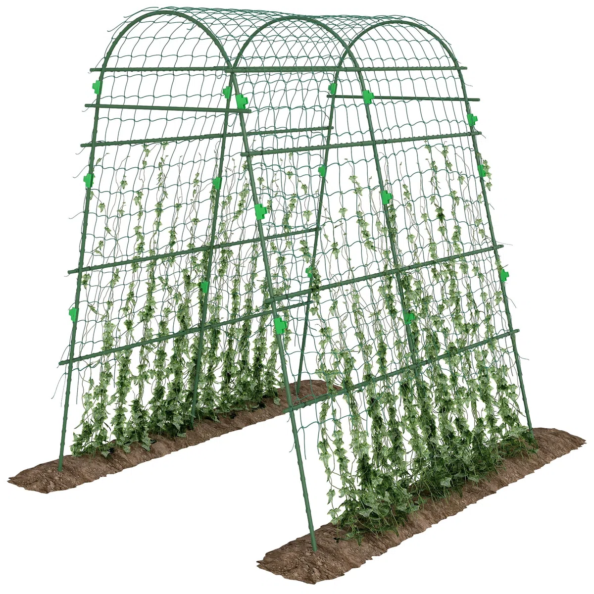 Outsunny Enrejado de Pepino 206 cm, Enrejado de Jardín en Arco para Plantas Trepadoras al Aire Libre, Forma en U, con Estructura de Acero con Recubrimiento de PE y Malla, Soporte para Verduras, Frutas