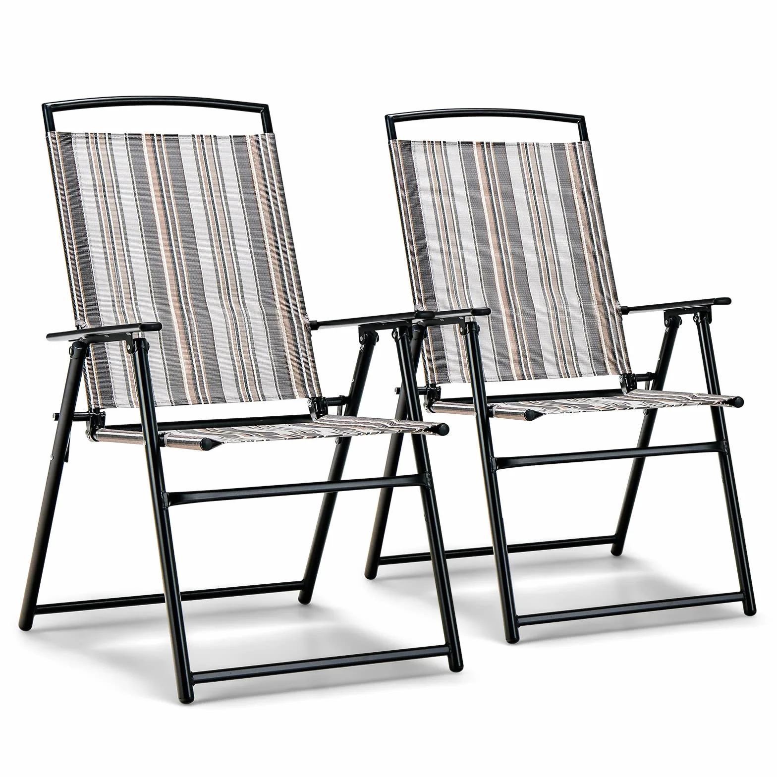 COSTWAY Juego de 2 Sillas de Jardín Plegables, 2 Sillas Terraza Exterior Tejido Transpirable, Respaldos y Reposabrazos, 51 x 61,5 x 92 cm, Sillas de Comedor de Jardín para Exterior
