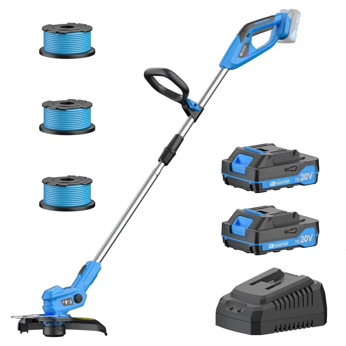Cortabordes a Batería con 2 Baterías 2.0Ah y Cargador - Desbrozadora Eléctrica Ultraligera 1,9kg, Ancho de Corte 30cm, 9000RPM, 3 Bobinas de Hilo - Ideal para Jardín y Bordes (Hellblau)
