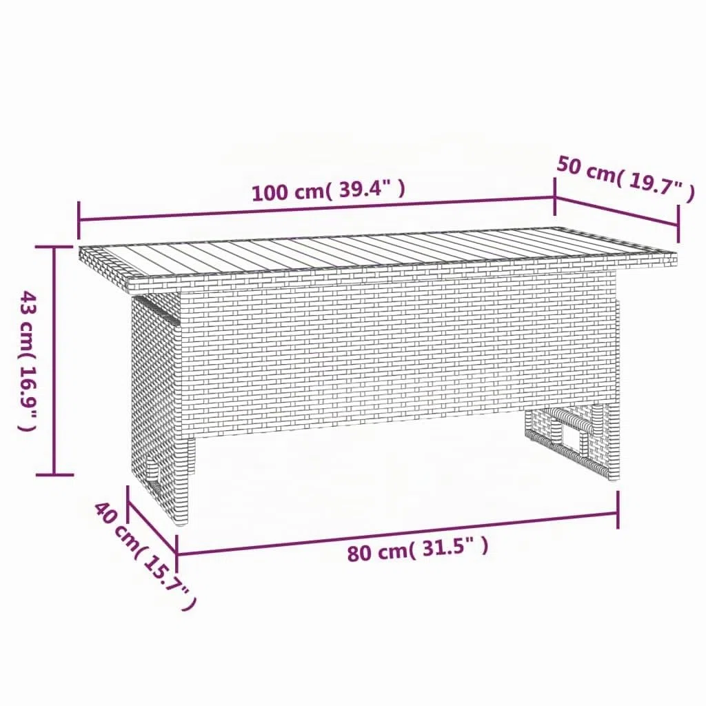 vidaXL Mesa jardín Negra 100x50x43/63 cm Madera Maciza Acacia y ratán, Mesa de Exterior, Muebles de jardín, Muebles de Patio, Mesa de Patio