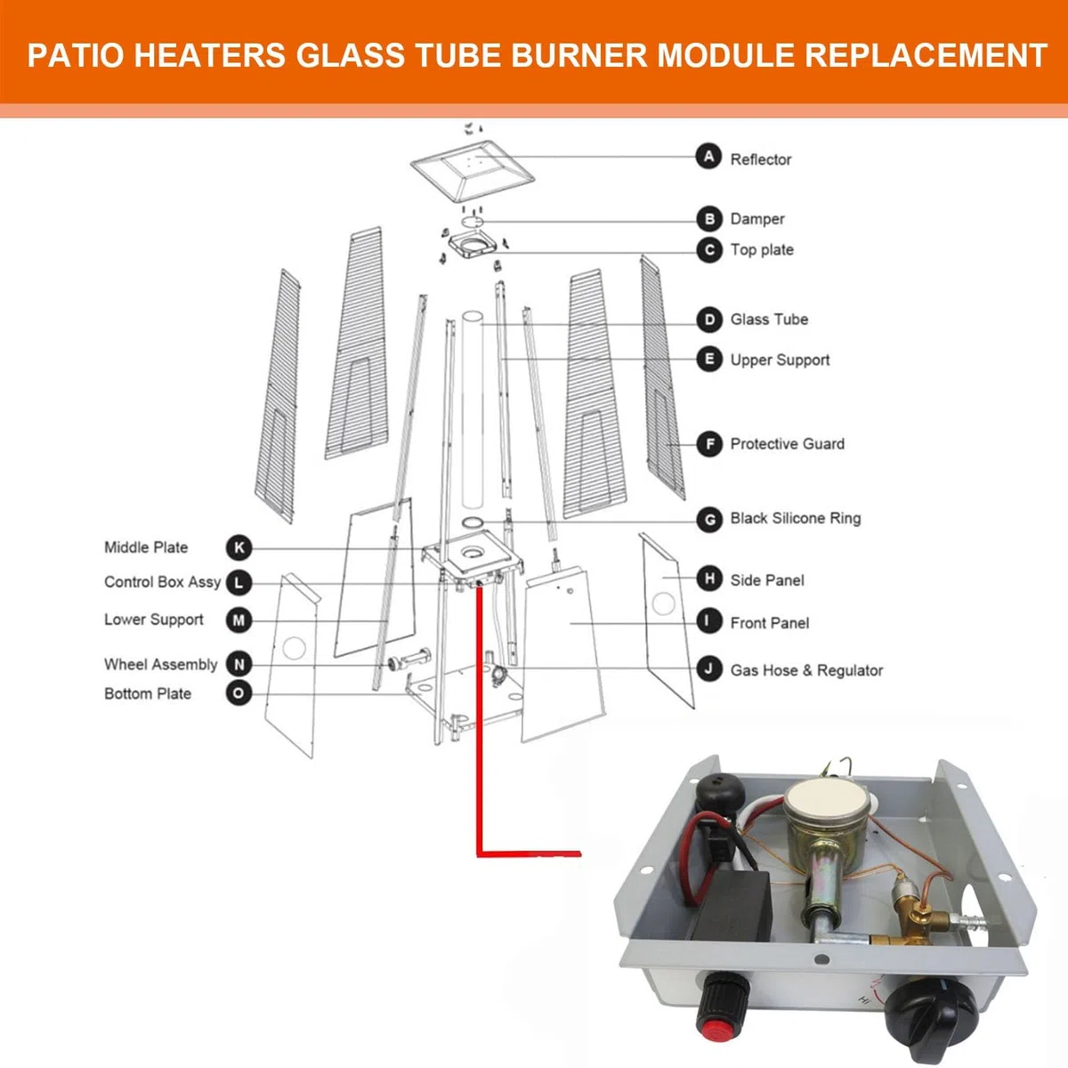 Kit De Repuesto De Módulo De Quemador De Calentador De Patio De 47000 BTU, 4 Bolt Pirámide Calentador De Patio Piezas De Repuesto del Quemador