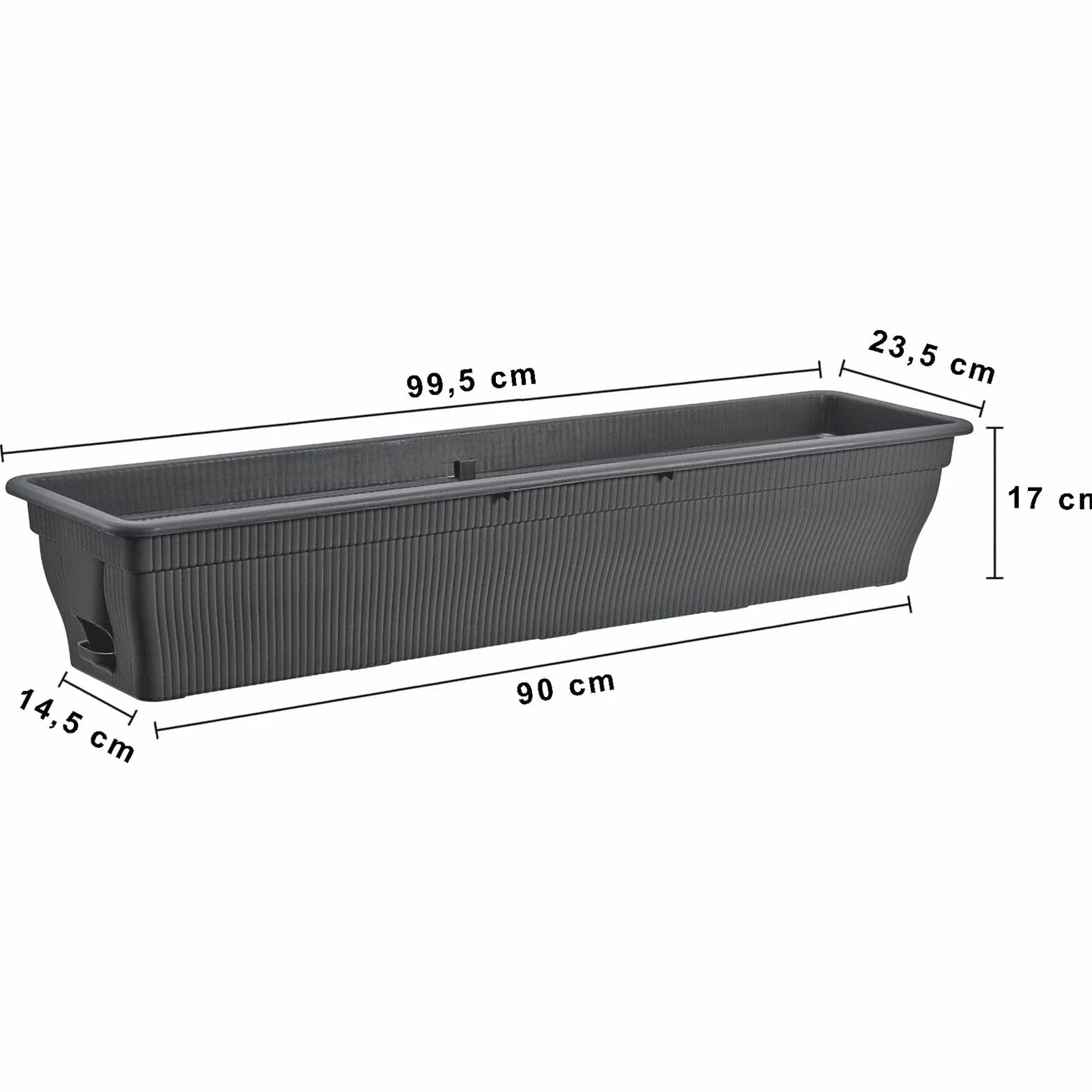 2 jardineras para balcón de 100 cm, con almacenamiento de agua, antracita, 25 L, resistentes a la intemperie, con inserto, jardineras largas para balcón y jardín, resistentes a la intemperie, color