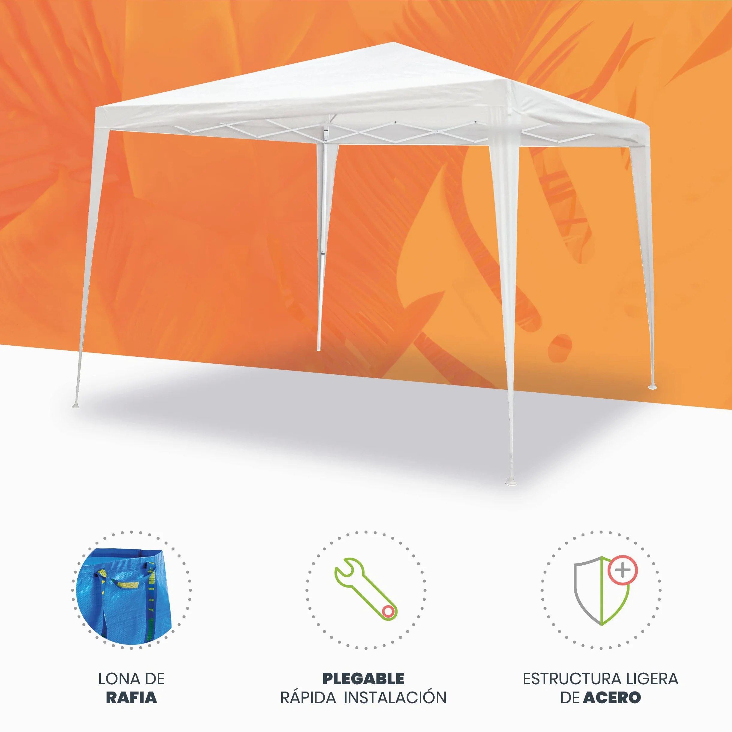 SMARTSUN Carpa Plegable 3x3m Javea Blanca Impermeable - Jardín Playa Campo Terraza - Bolsa de Transporte, Piquetas y Vientos